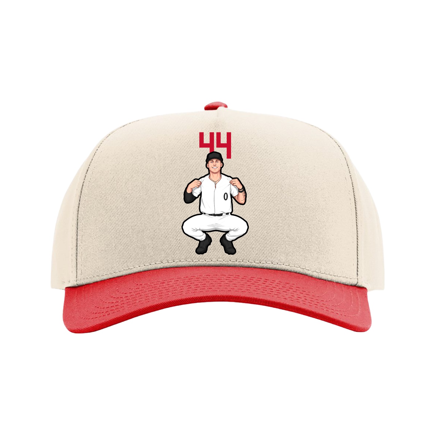 Full Fabric Five-Panel Champ Cap — Number Top in Cream/Red