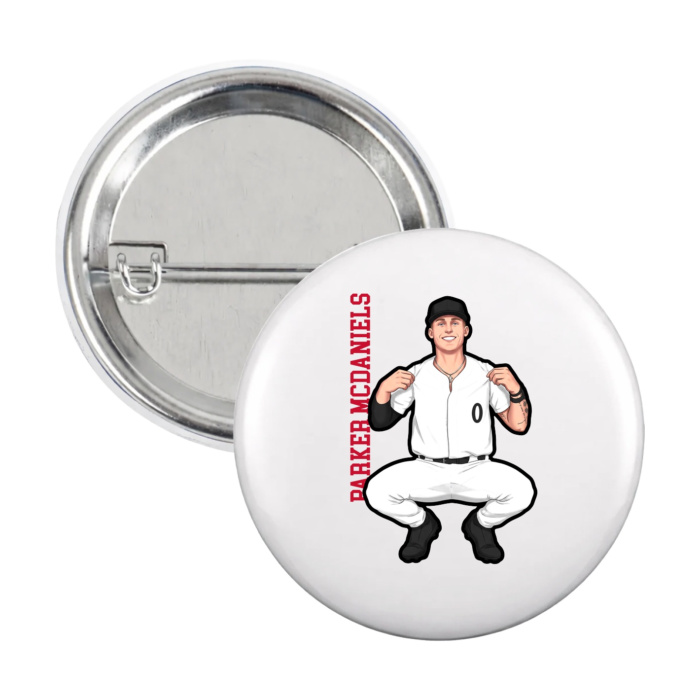 Game Day Button — Name Vertical in White
