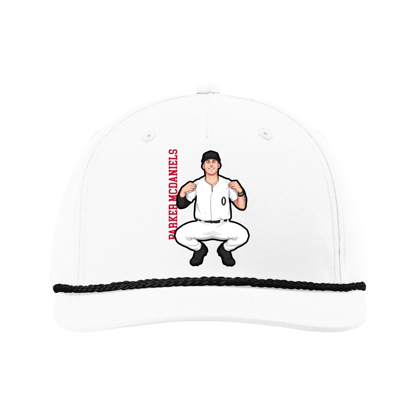 Five-Panel Classic Rope Cap — Name Vertical in White