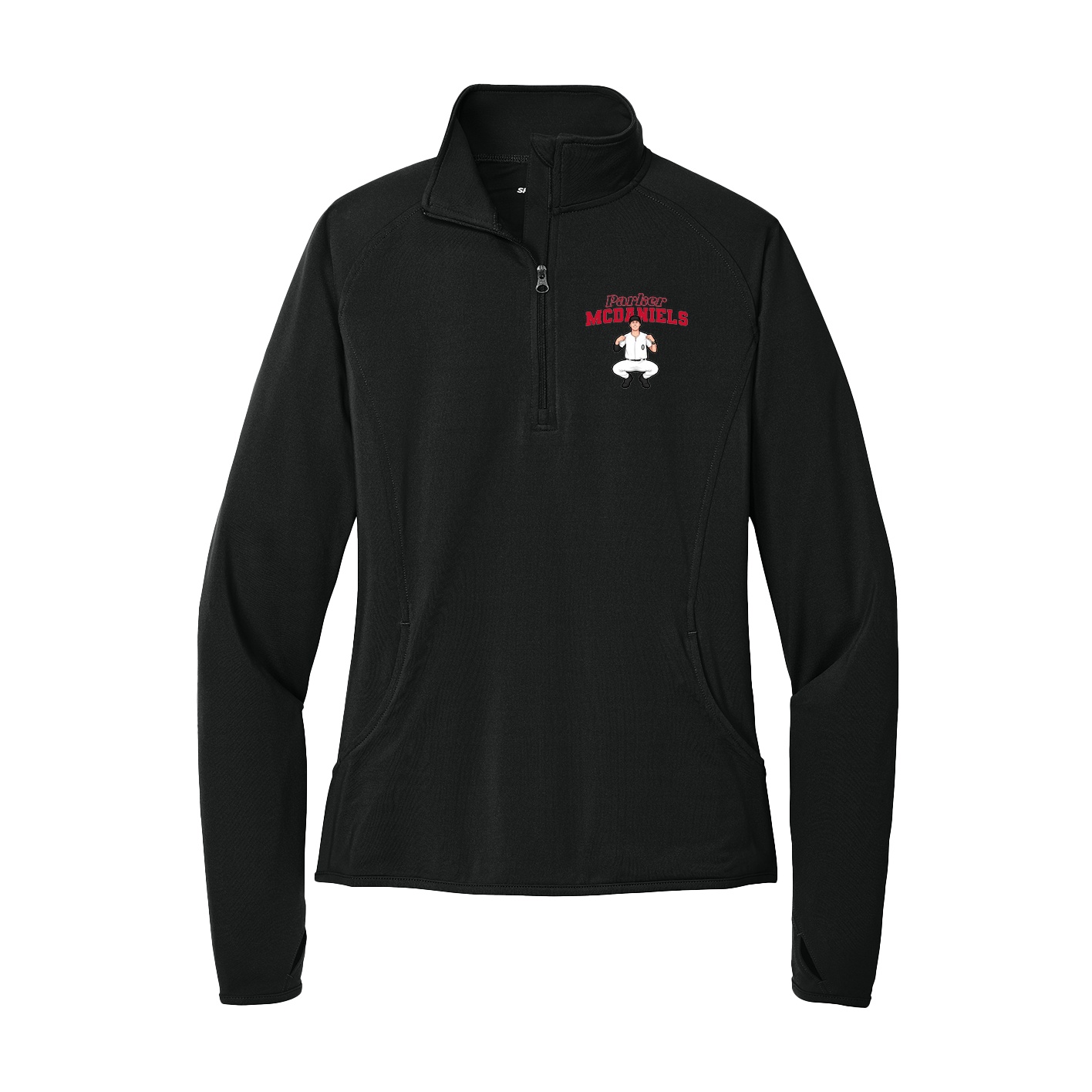 Women's Q-Zip Pullover — Name Arch in Black