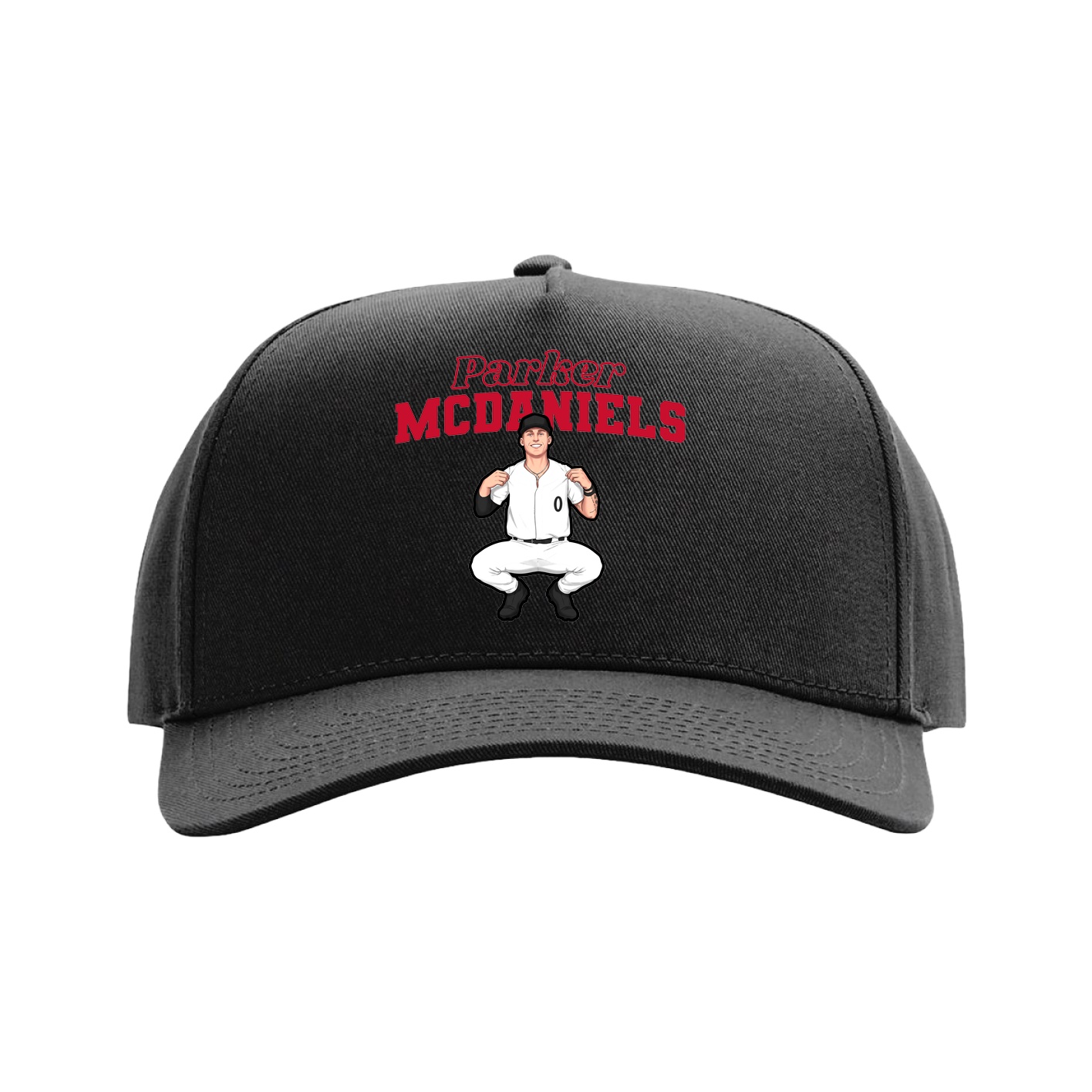 Full Fabric Five-Panel Champ Cap — Name Arch in Black
