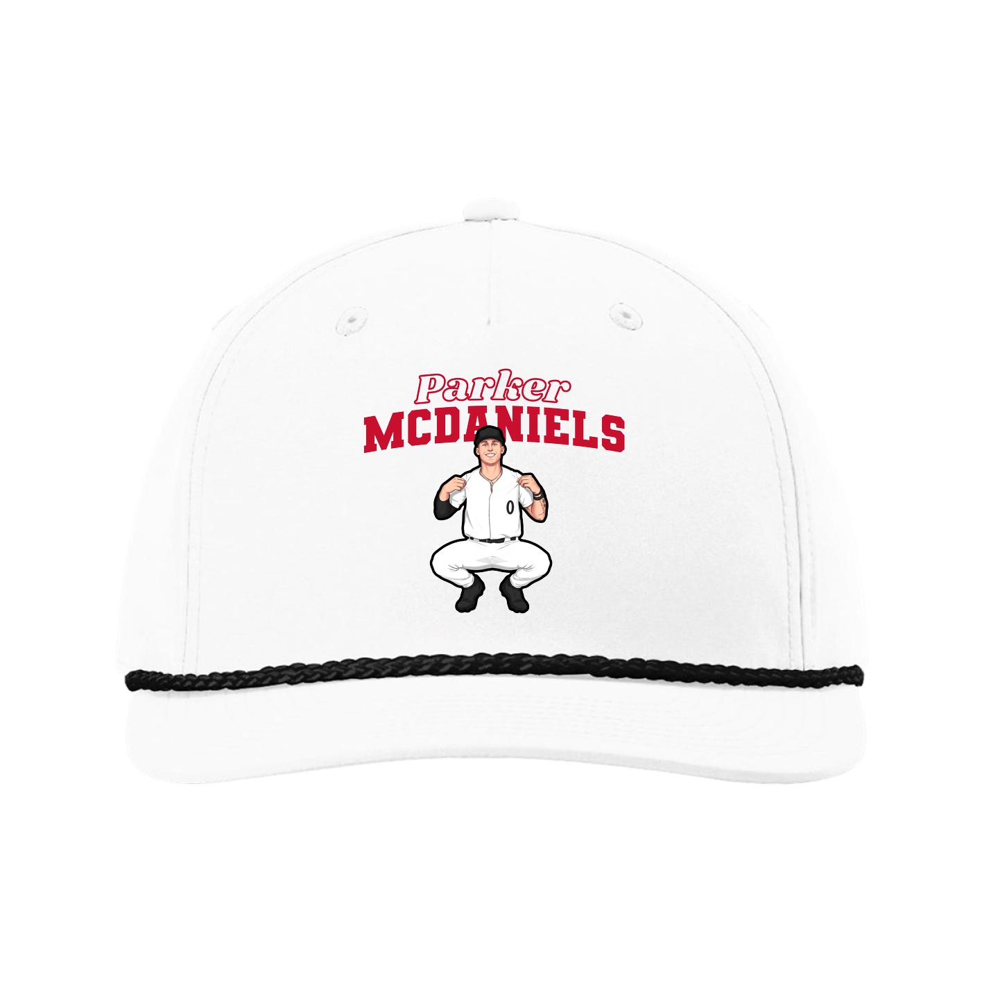 Five-Panel Classic Rope Cap — Name Arch in White