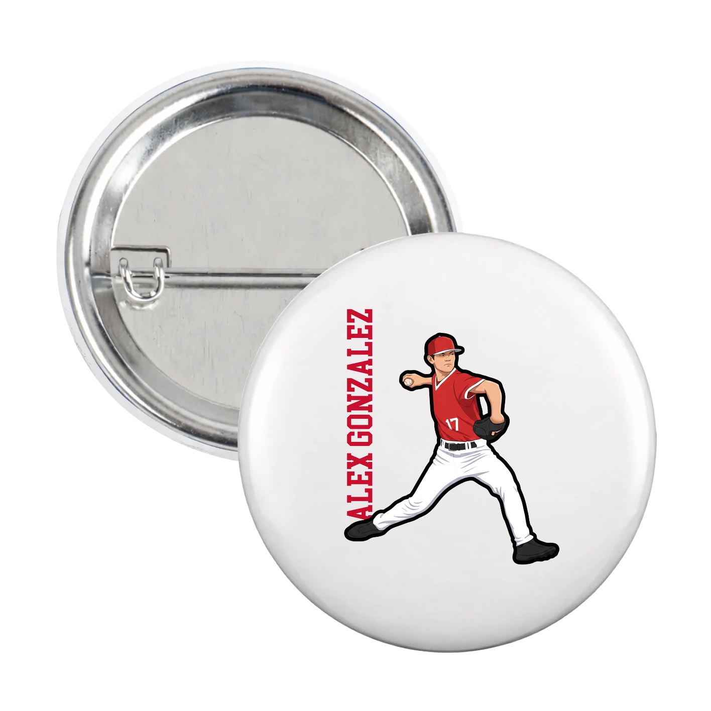 Game Day Button — Name Vertical in White
