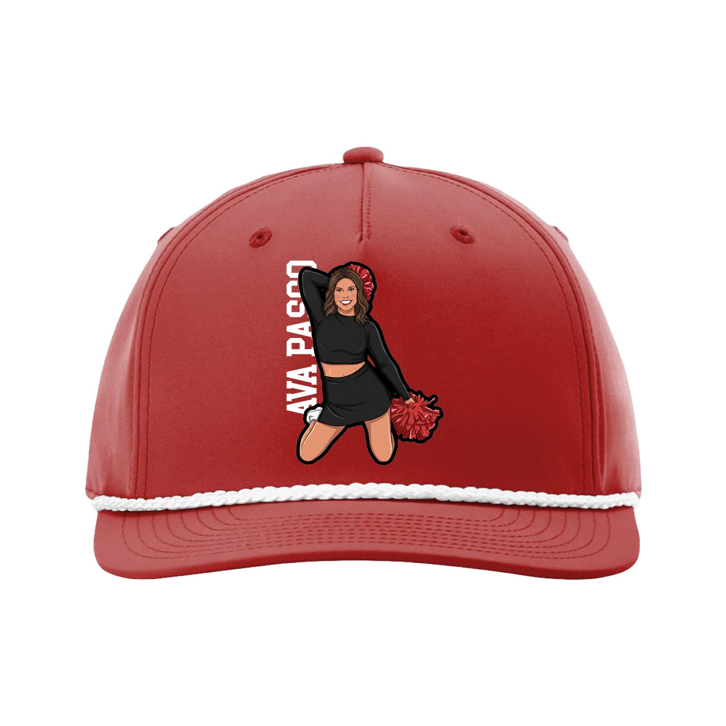 Five-Panel Classic Rope Cap — Name Vertical in Red