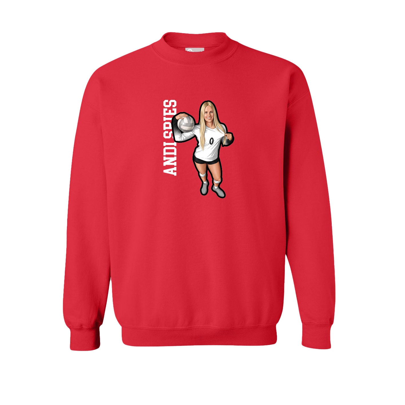 Fleece Crew — Name Vertical in Red