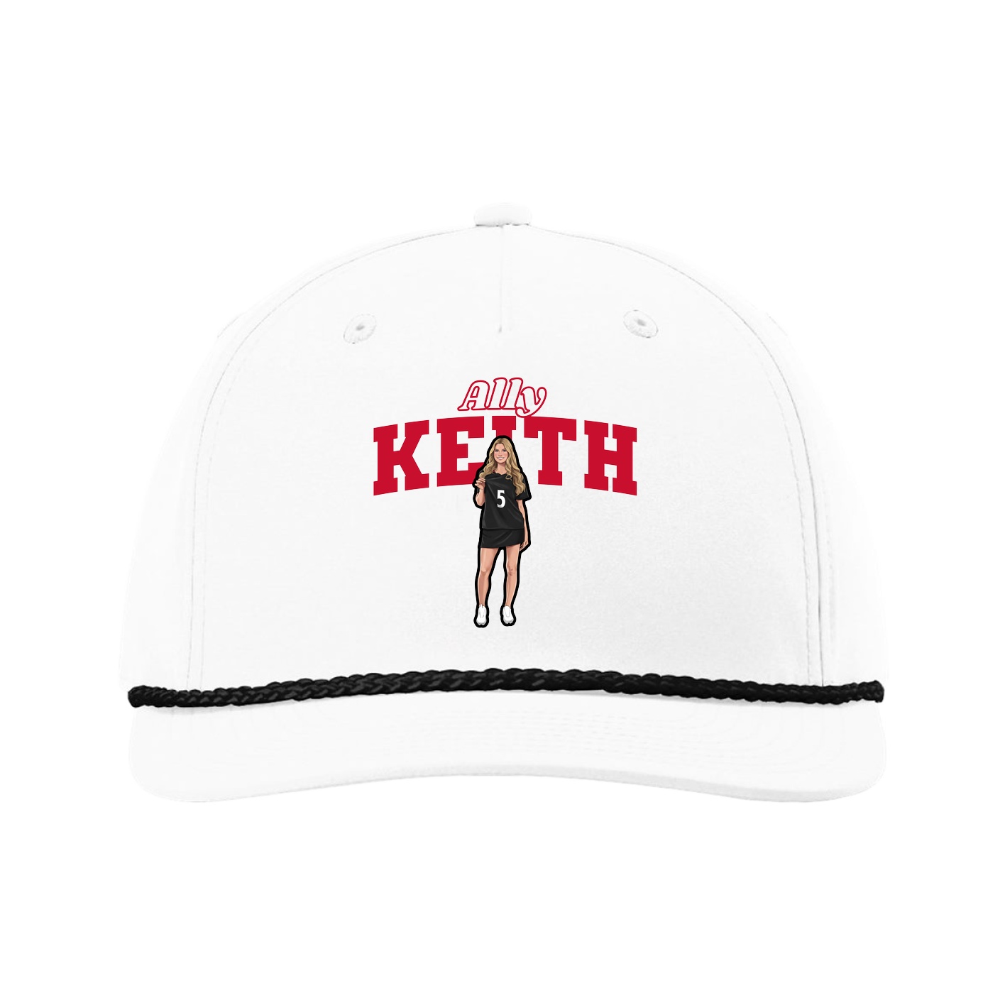 Five-Panel Classic Rope Cap — Name Arch in White