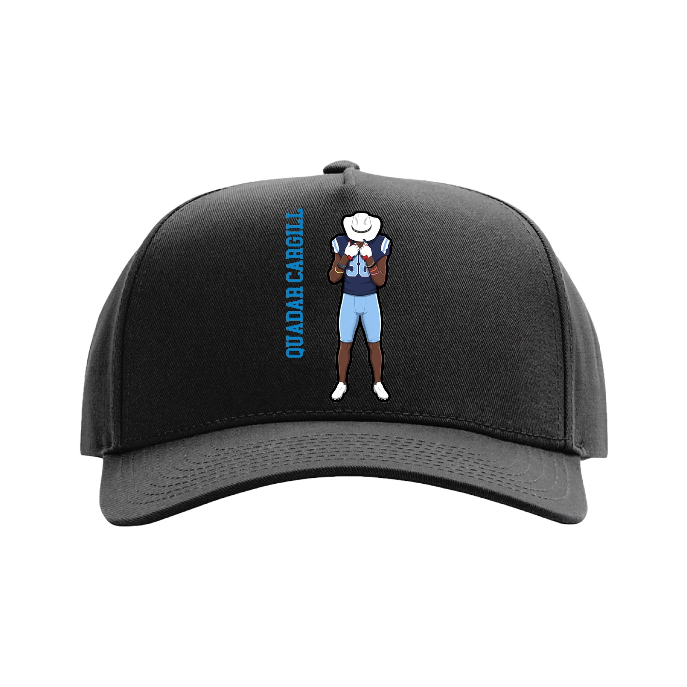 Full Fabric Five-Panel Champ Cap — Name Vertical in Black