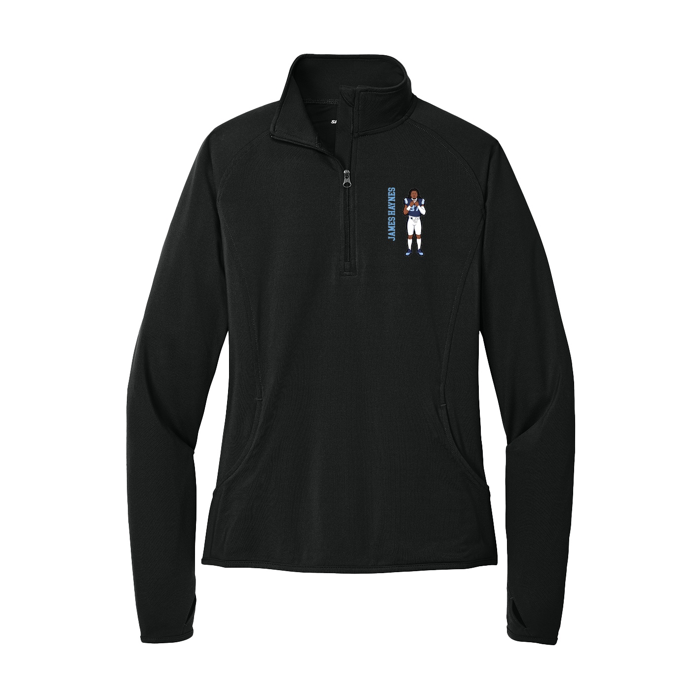 Women's Q-Zip Pullover — Name Vertical in Black