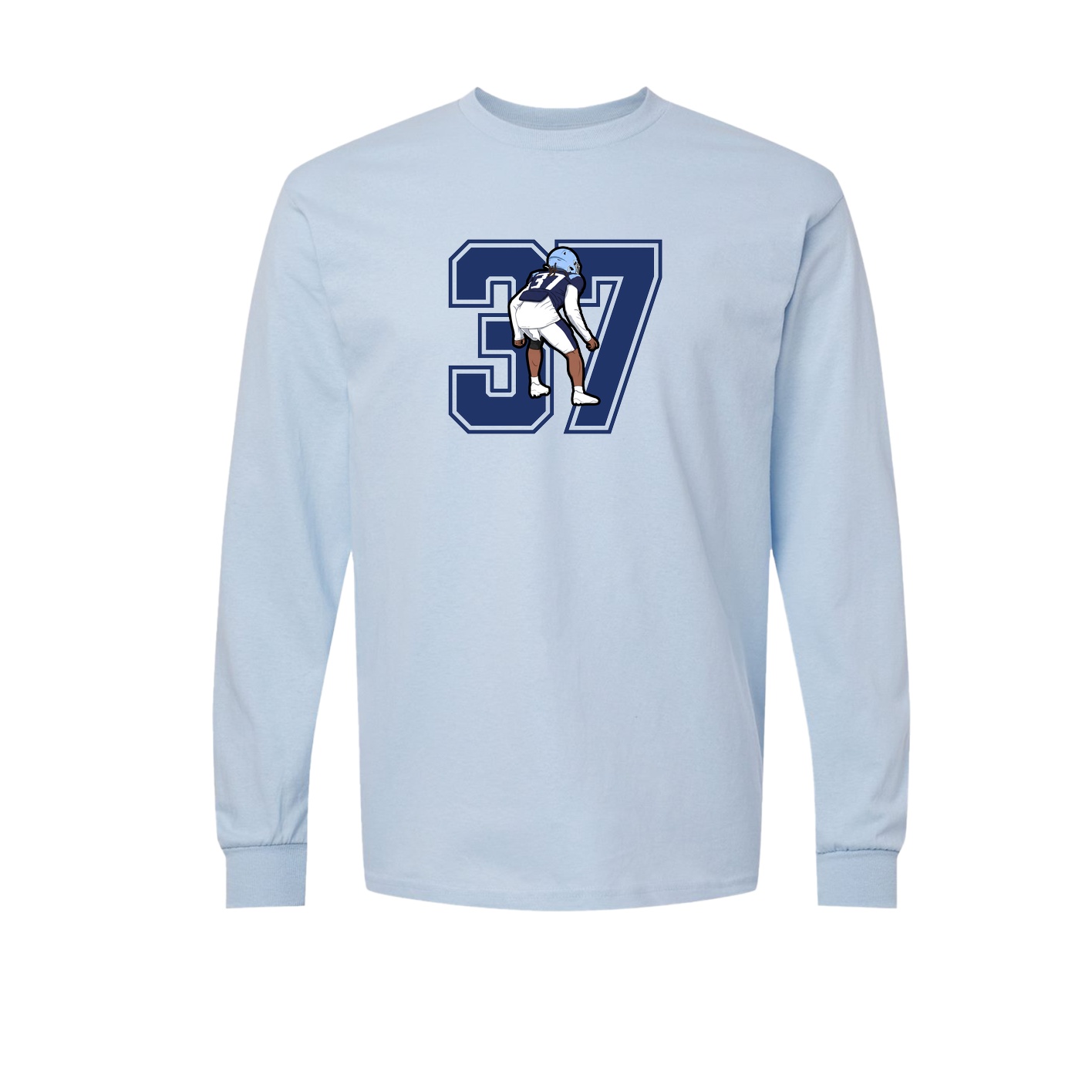 Long Sleeve Tee — Number in Light Blue