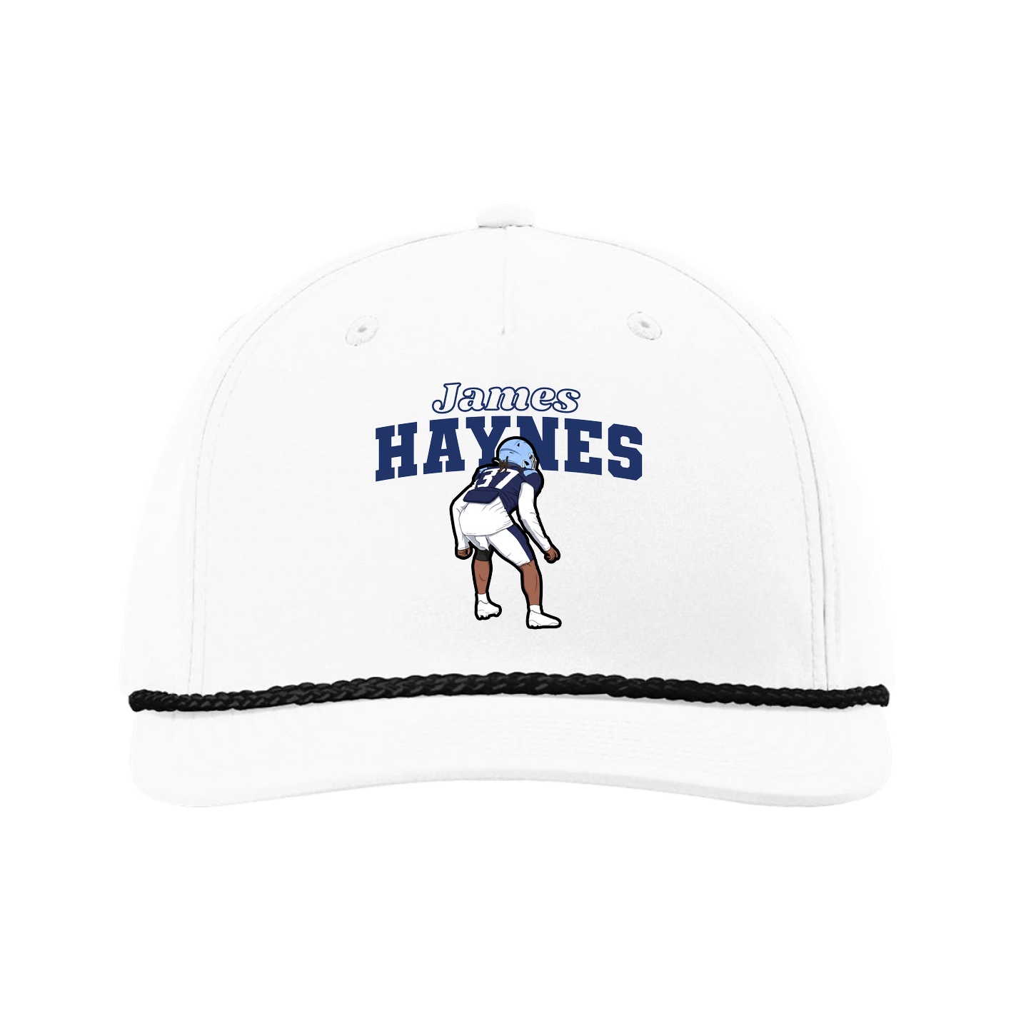 Five-Panel Classic Rope Cap — Name Arch in White