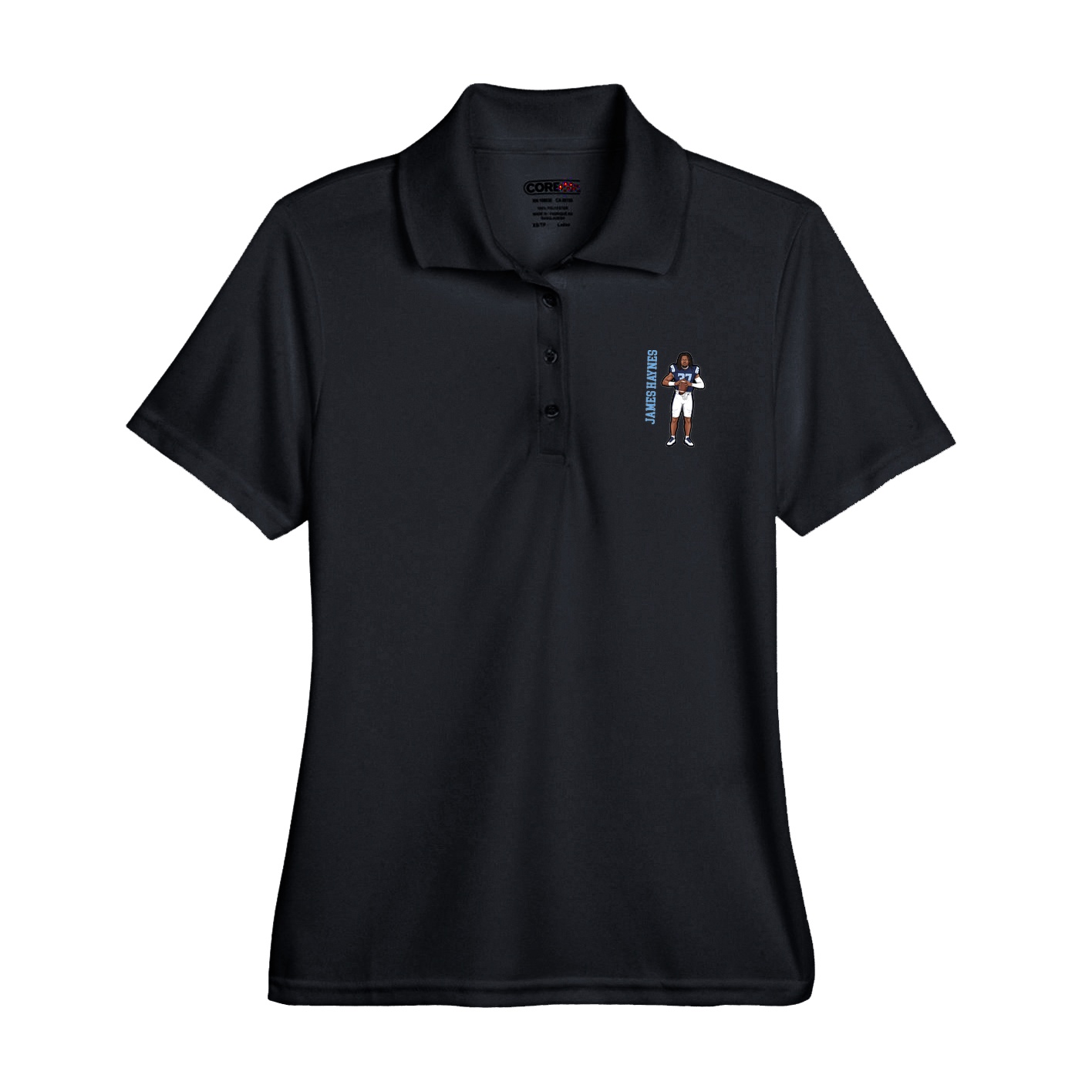 Womens Performance Polo — Name Vertical in Black