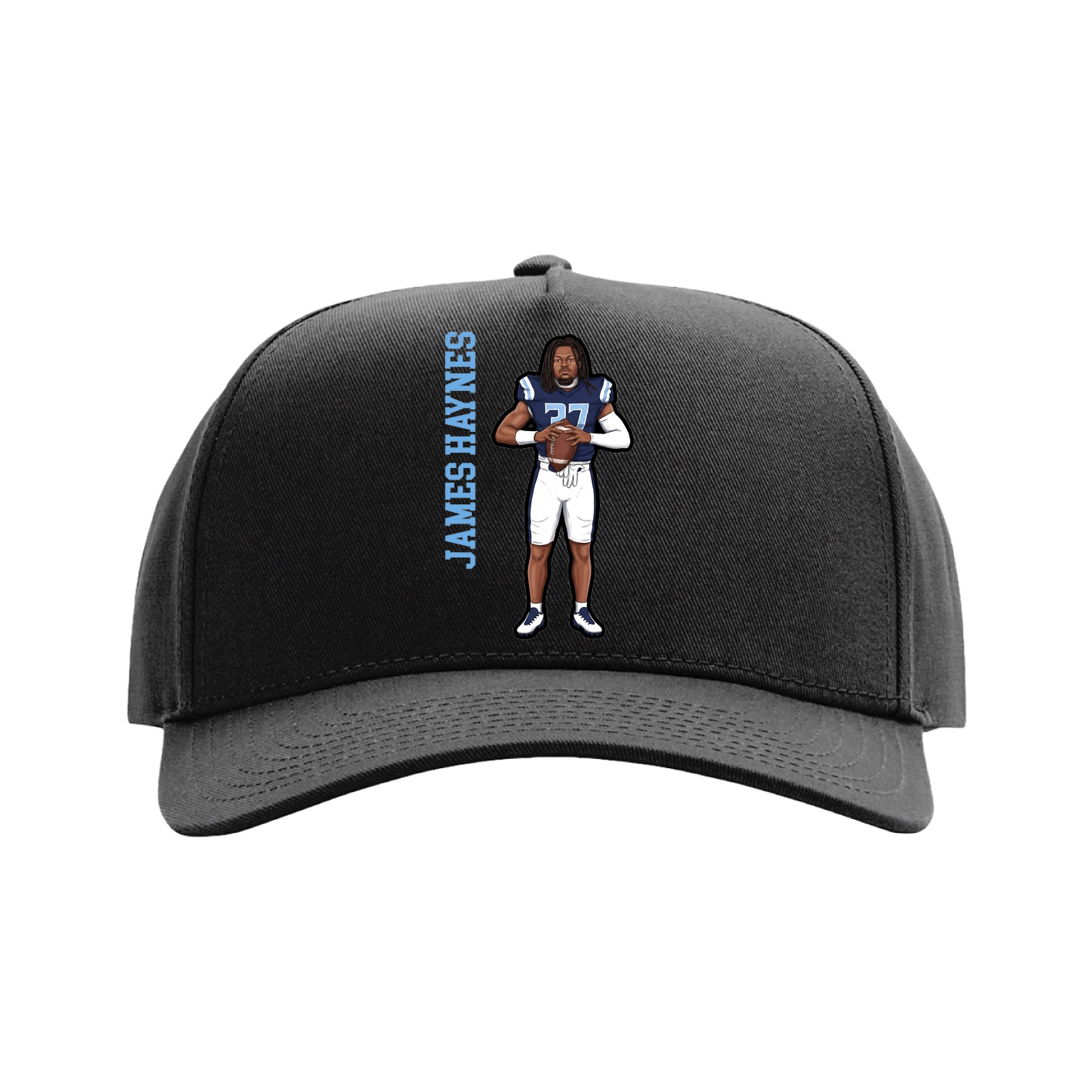 Full Fabric Five-Panel Champ Cap — Name Vertical in Black