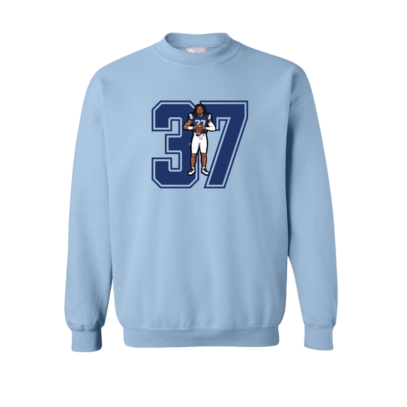 Fleece Crew — Number in Light Blue