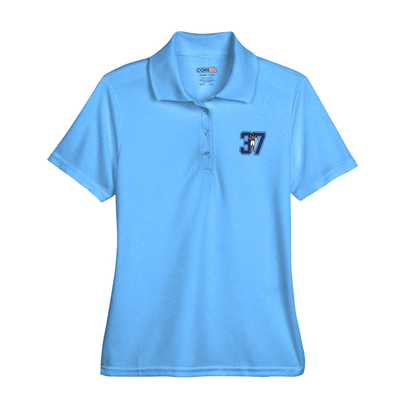 Womens Performance Polo — Number in Light Blue