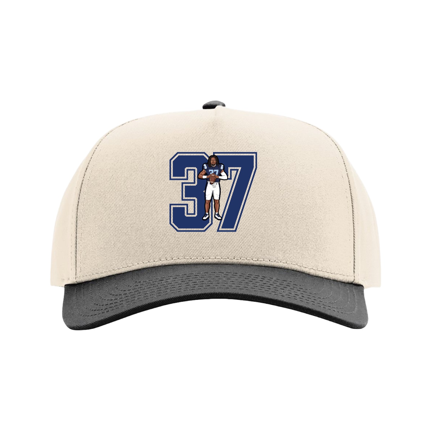 Full Fabric Five-Panel Champ Cap — Number in Cream/Black