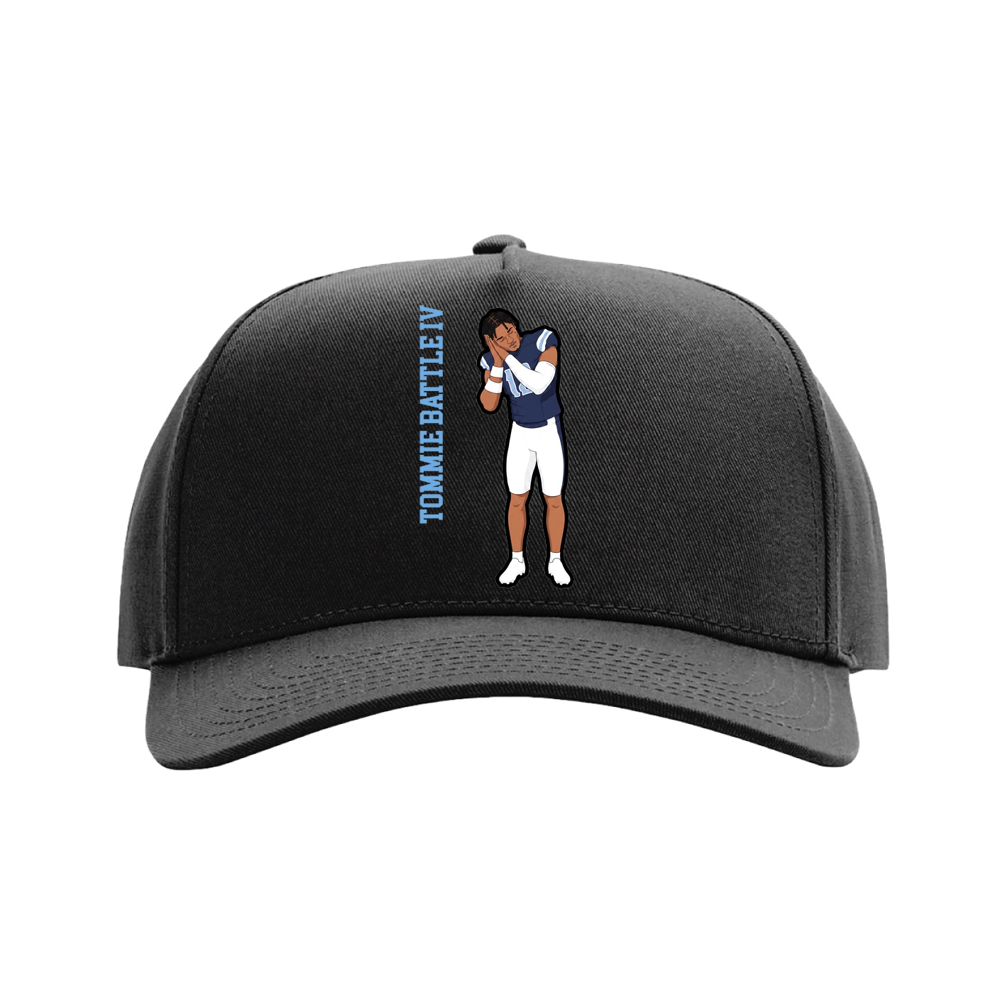 Full Fabric Five-Panel Champ Cap — Name Vertical in Black