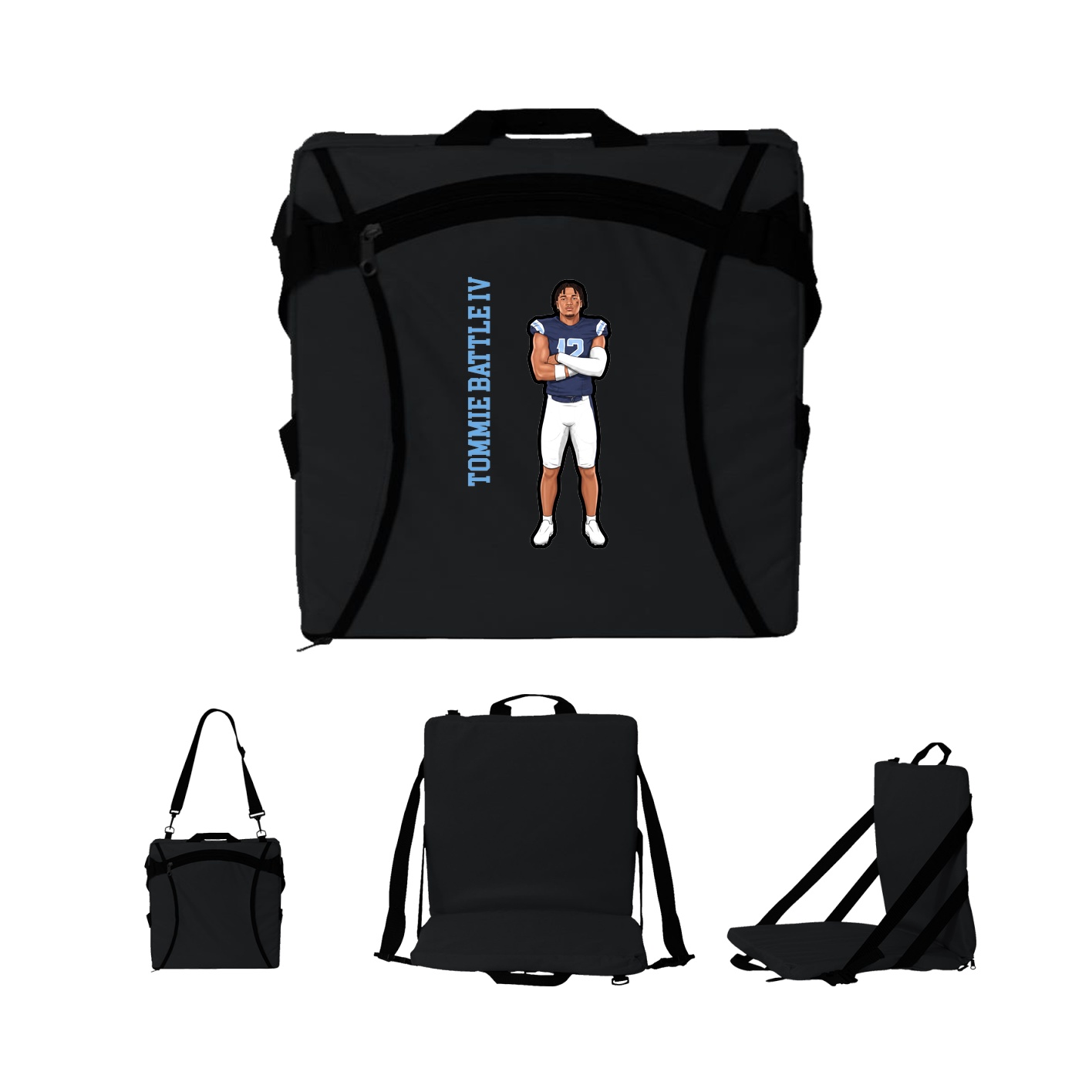 Folding Stadium Seat — Name Vertical in Black