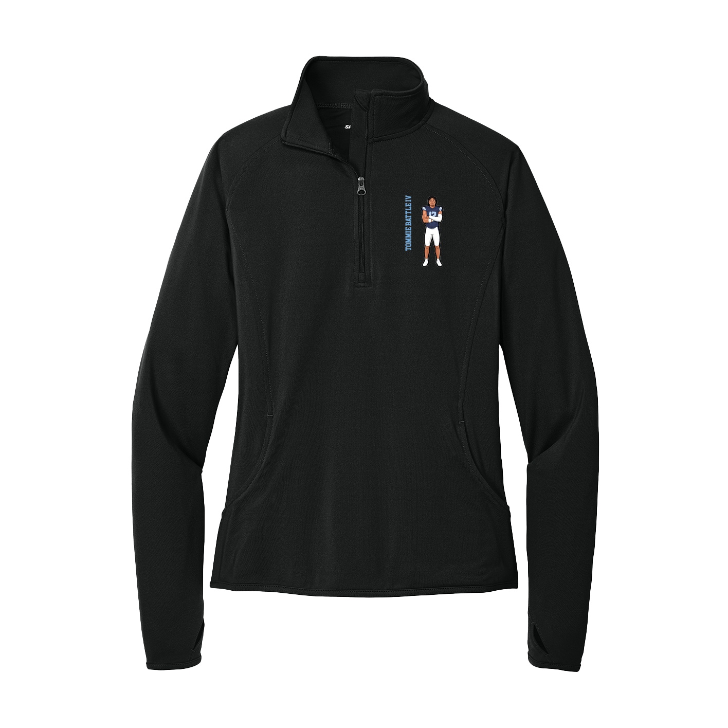 Women's Q-Zip Pullover — Name Vertical in Black