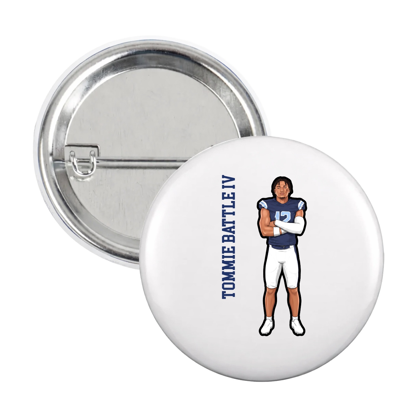 Game Day Button — Name Vertical in White