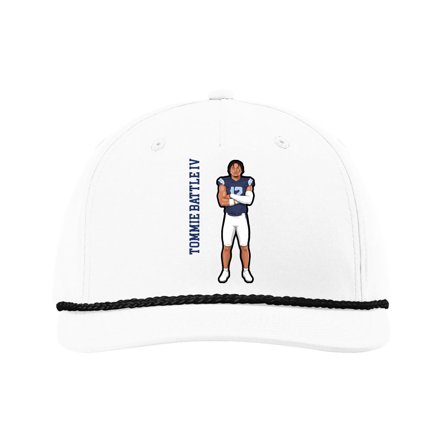 Five-Panel Classic Rope Cap — Name Vertical in White