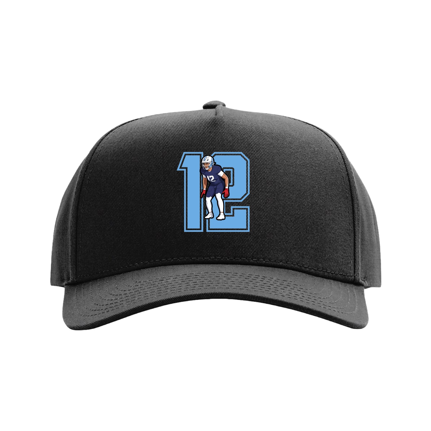 Full Fabric Five-Panel Champ Cap — Number in Black