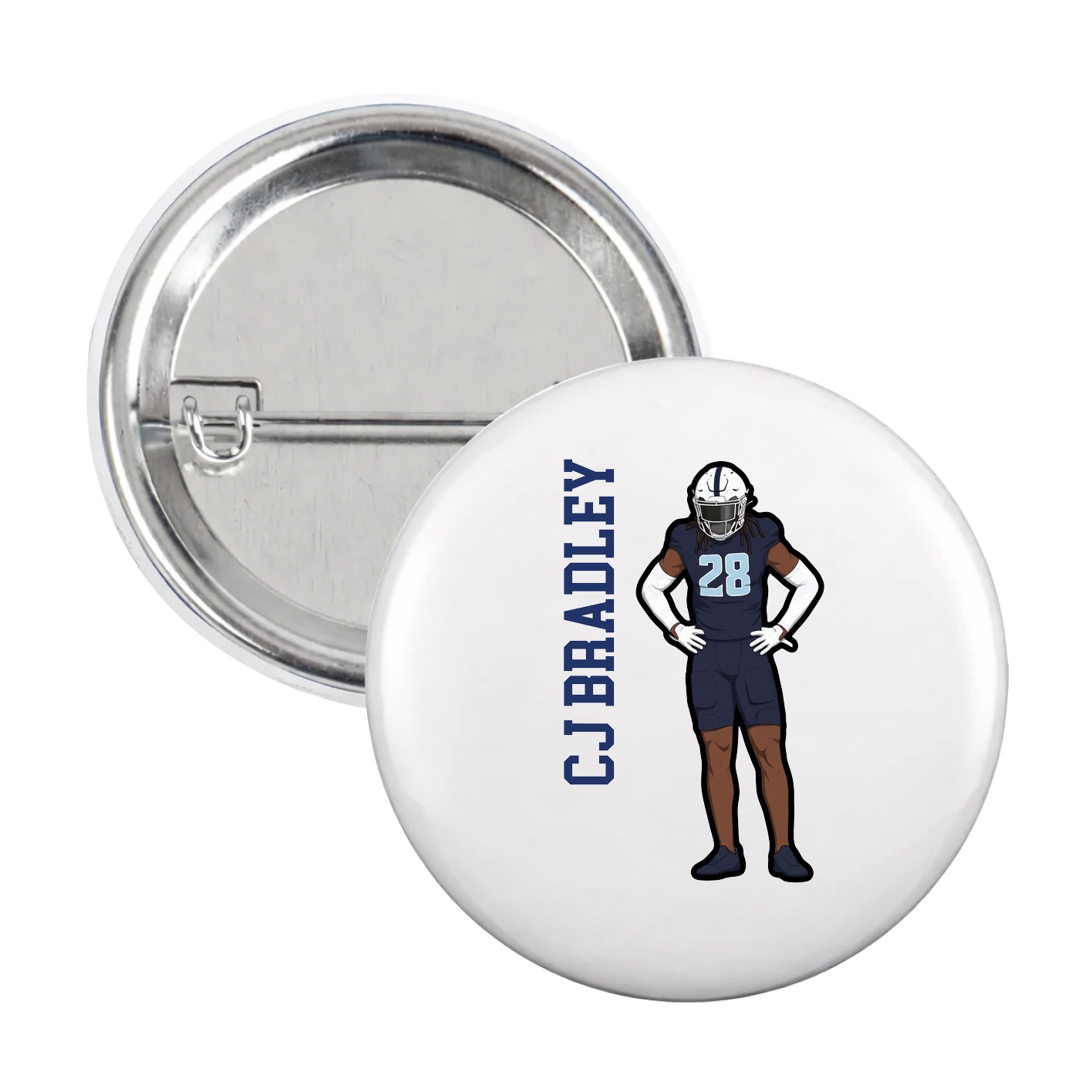 Game Day Button — Name Vertical in White