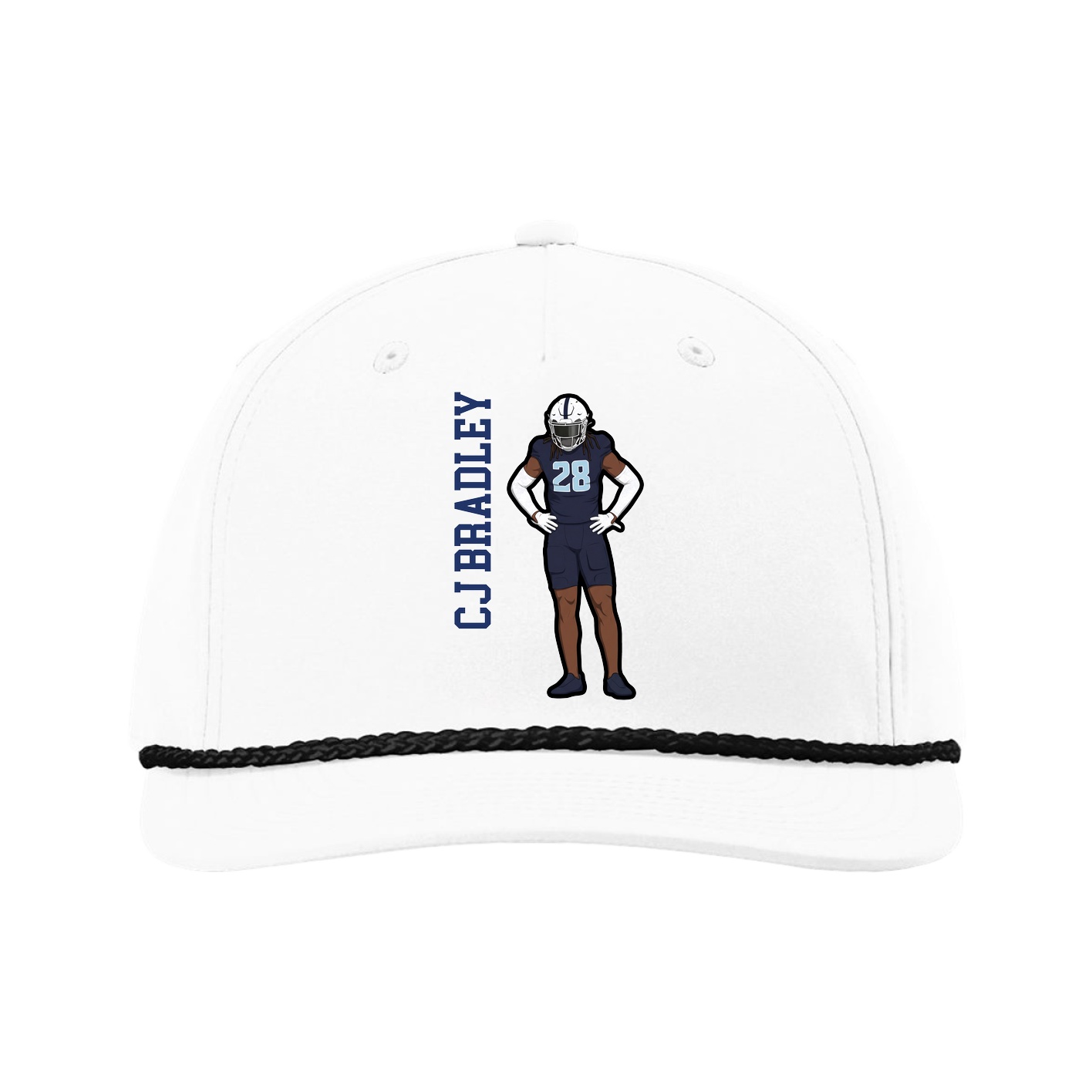 Five-Panel Classic Rope Cap — Name Vertical in White