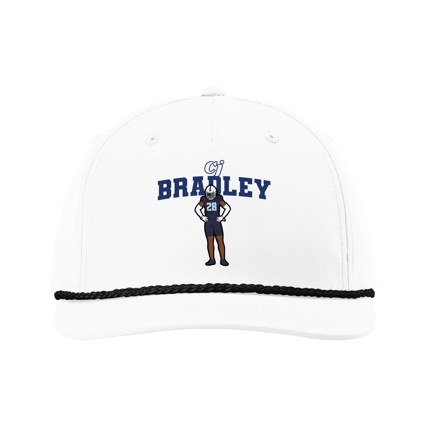 Five-Panel Classic Rope Cap — Name Arch in White