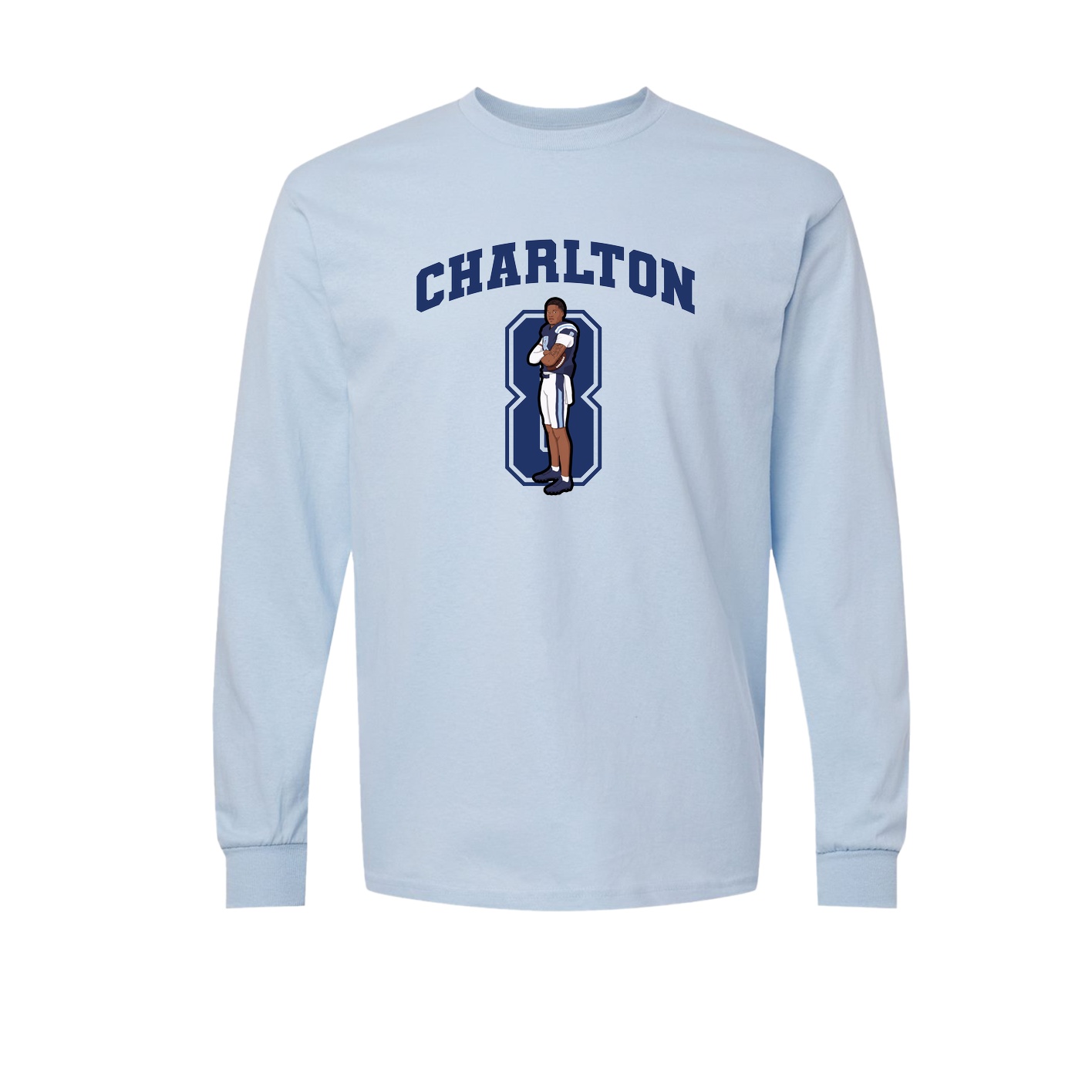Long Sleeve Tee — Number in Light Blue