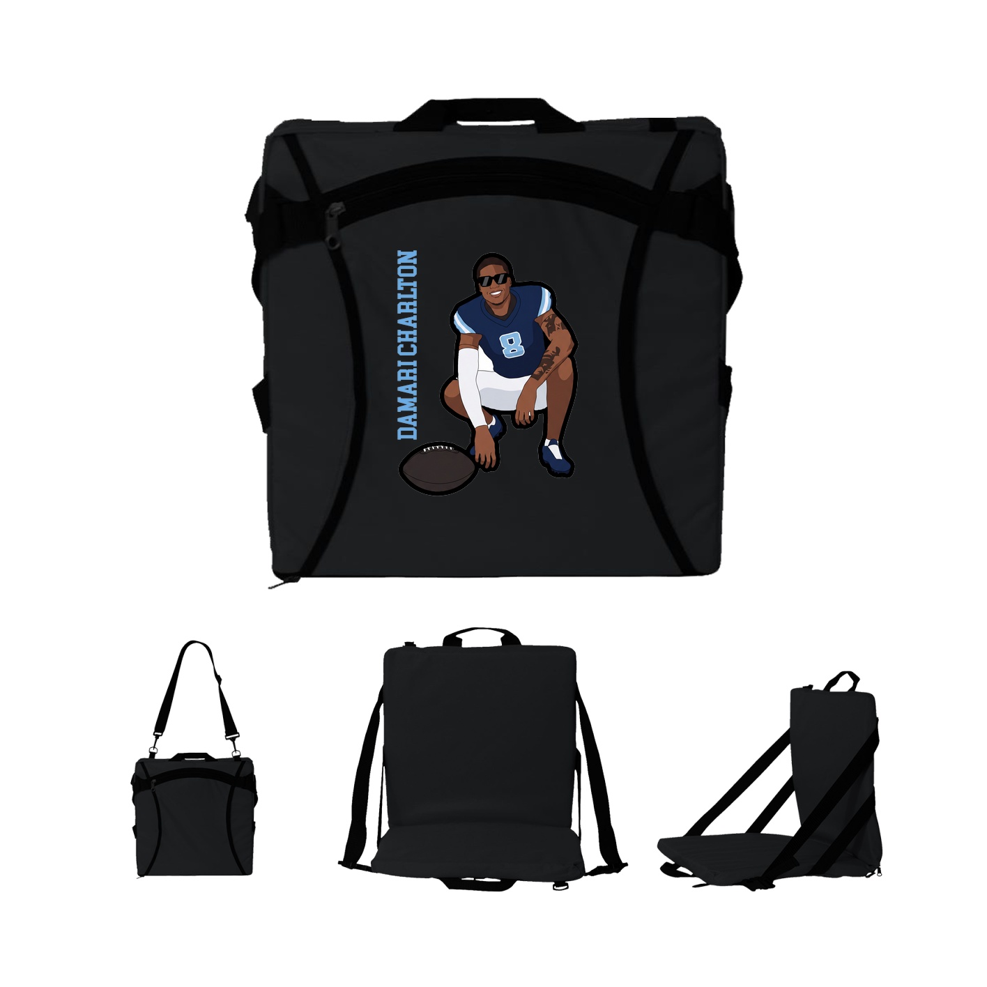 Folding Stadium Seat — Name Vertical in Black