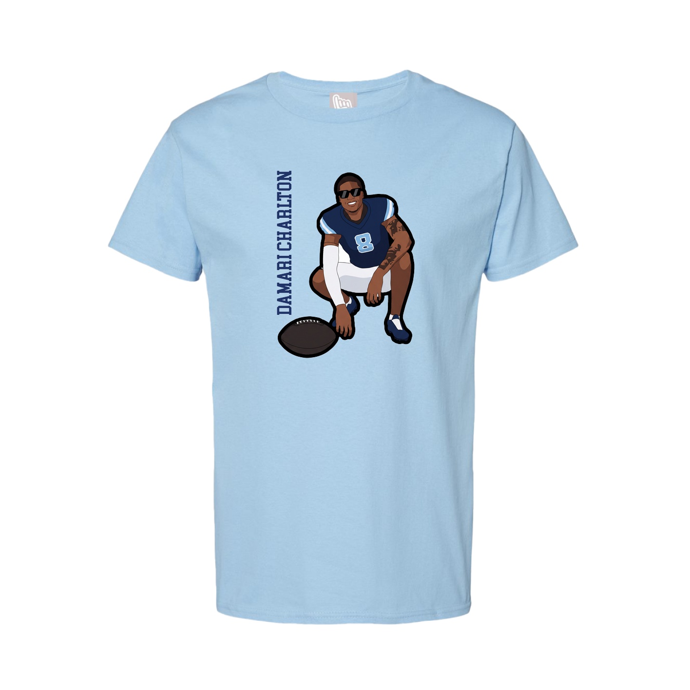 Youth Tee — Name Vertical in Light Blue
