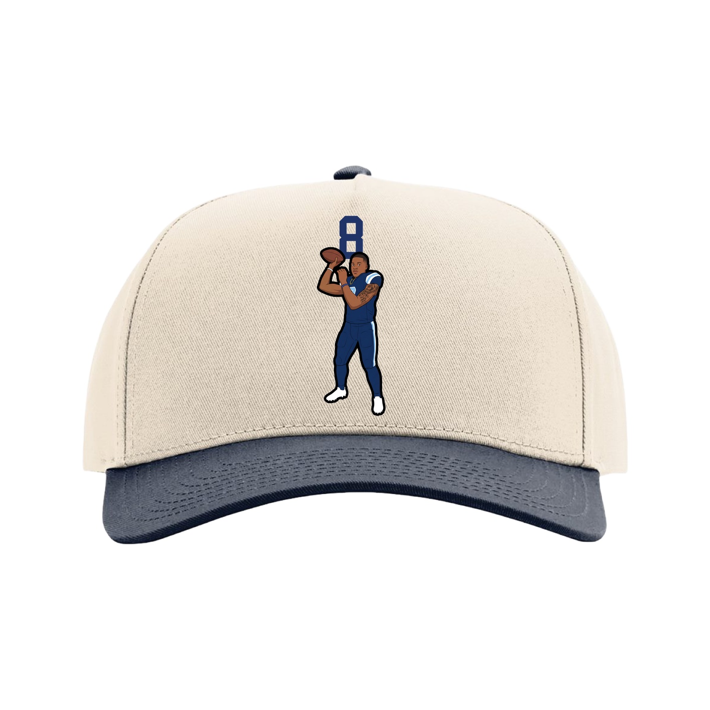 Full Fabric Five-Panel Champ Cap — Number Top in Cream/Navy