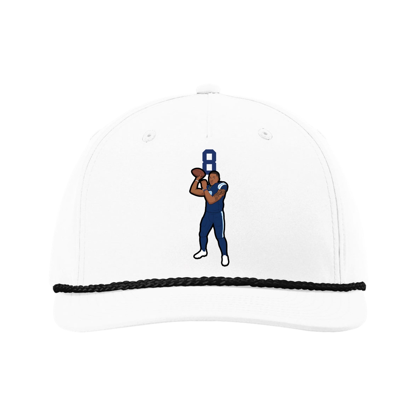 Five-Panel Classic Rope Cap — Number Top in White