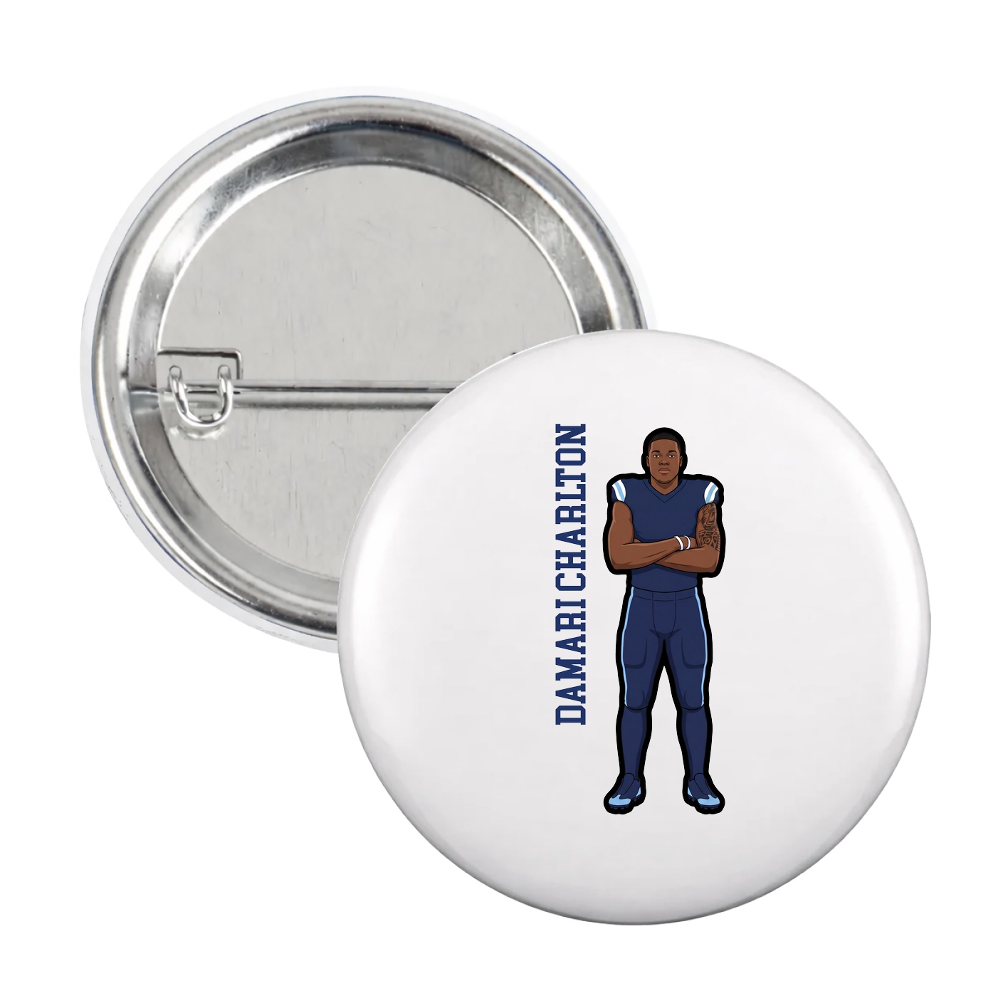 Game Day Button — Name Vertical in White