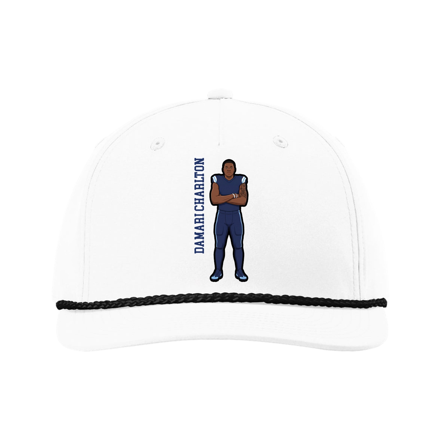 Five-Panel Classic Rope Cap — Name Vertical in White