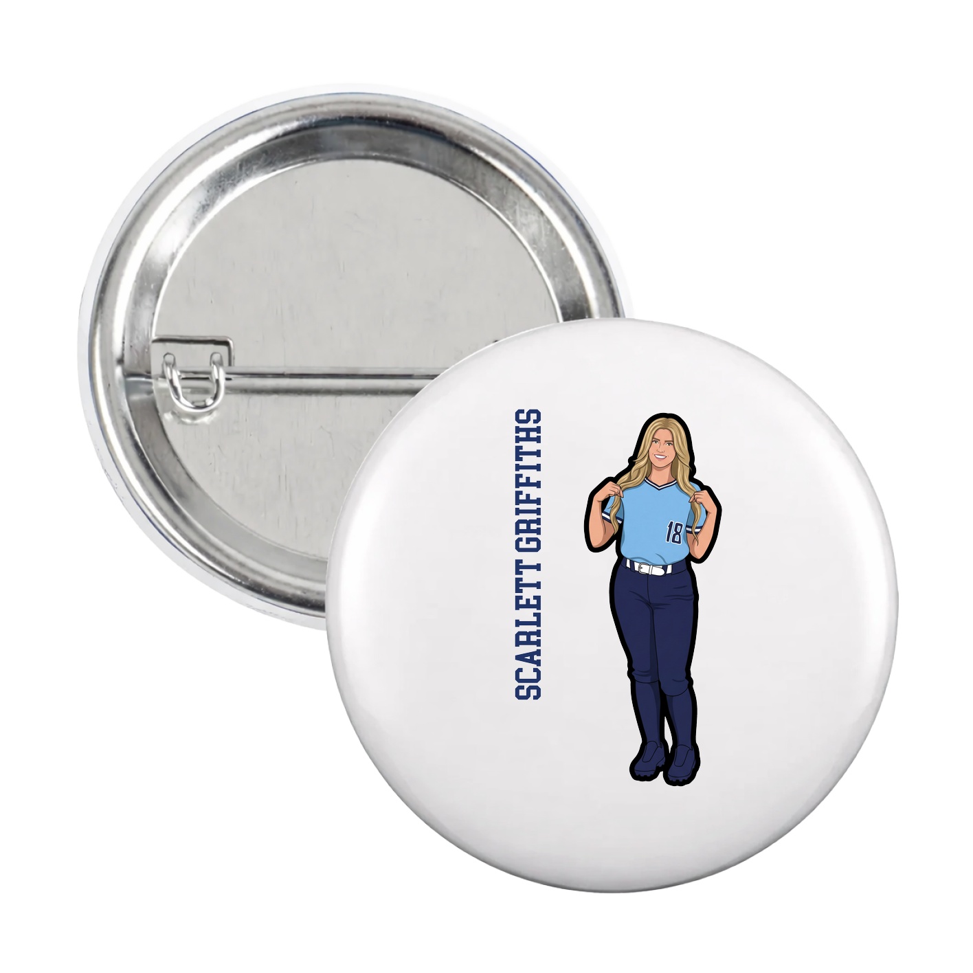 Game Day Button — Name Vertical in White
