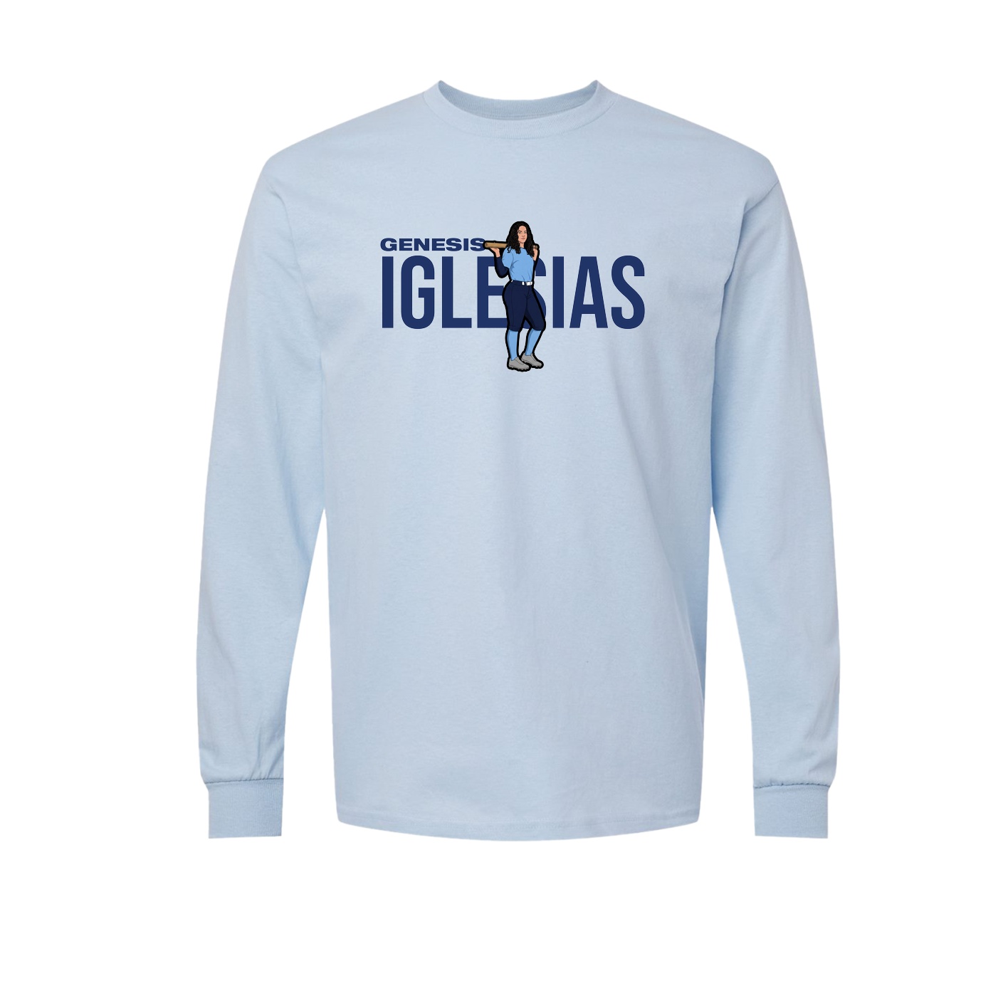 Long Sleeve Tee — Player Name in Light Blue