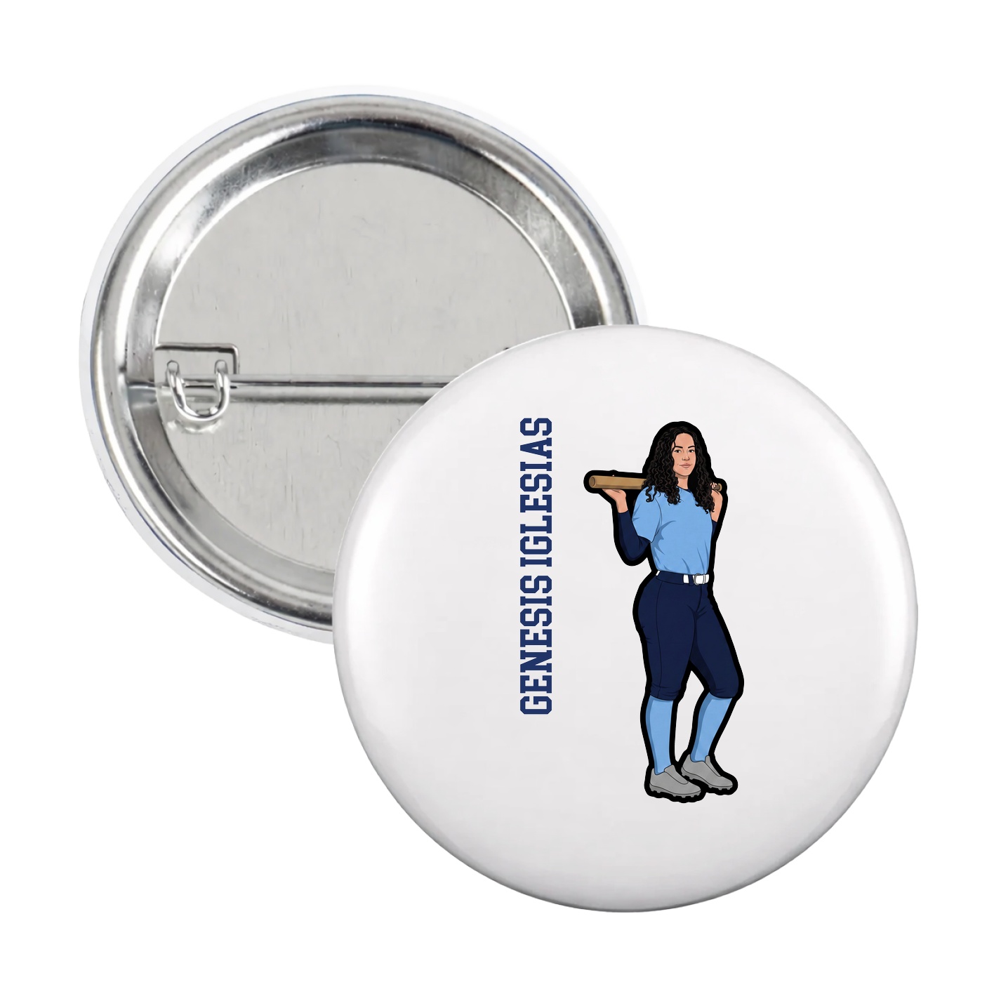 Game Day Button — Name Vertical in White