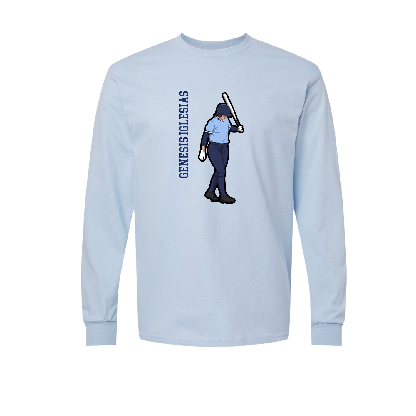 Long Sleeve Tee — Name Vertical in Light Blue