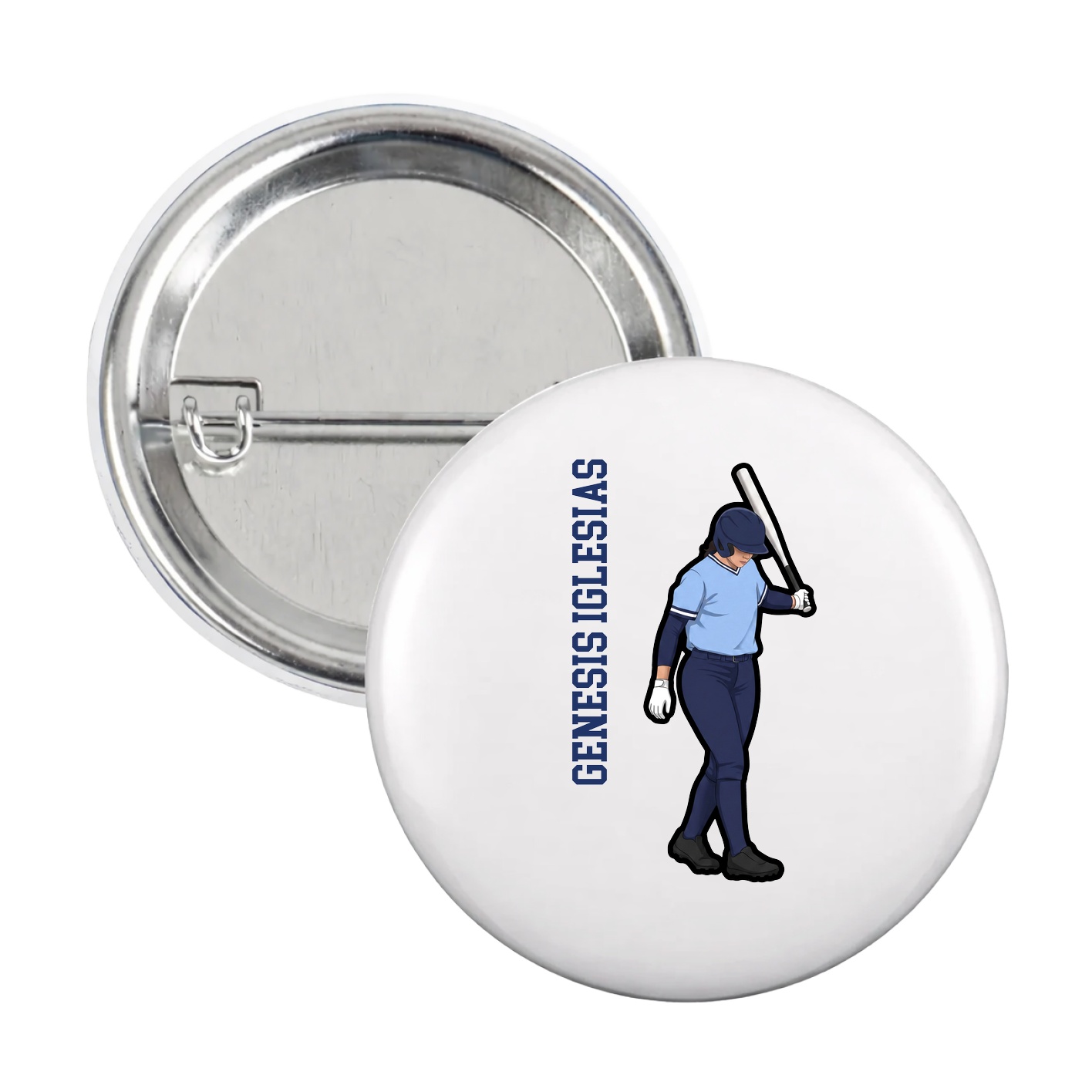 Game Day Button — Name Vertical in White