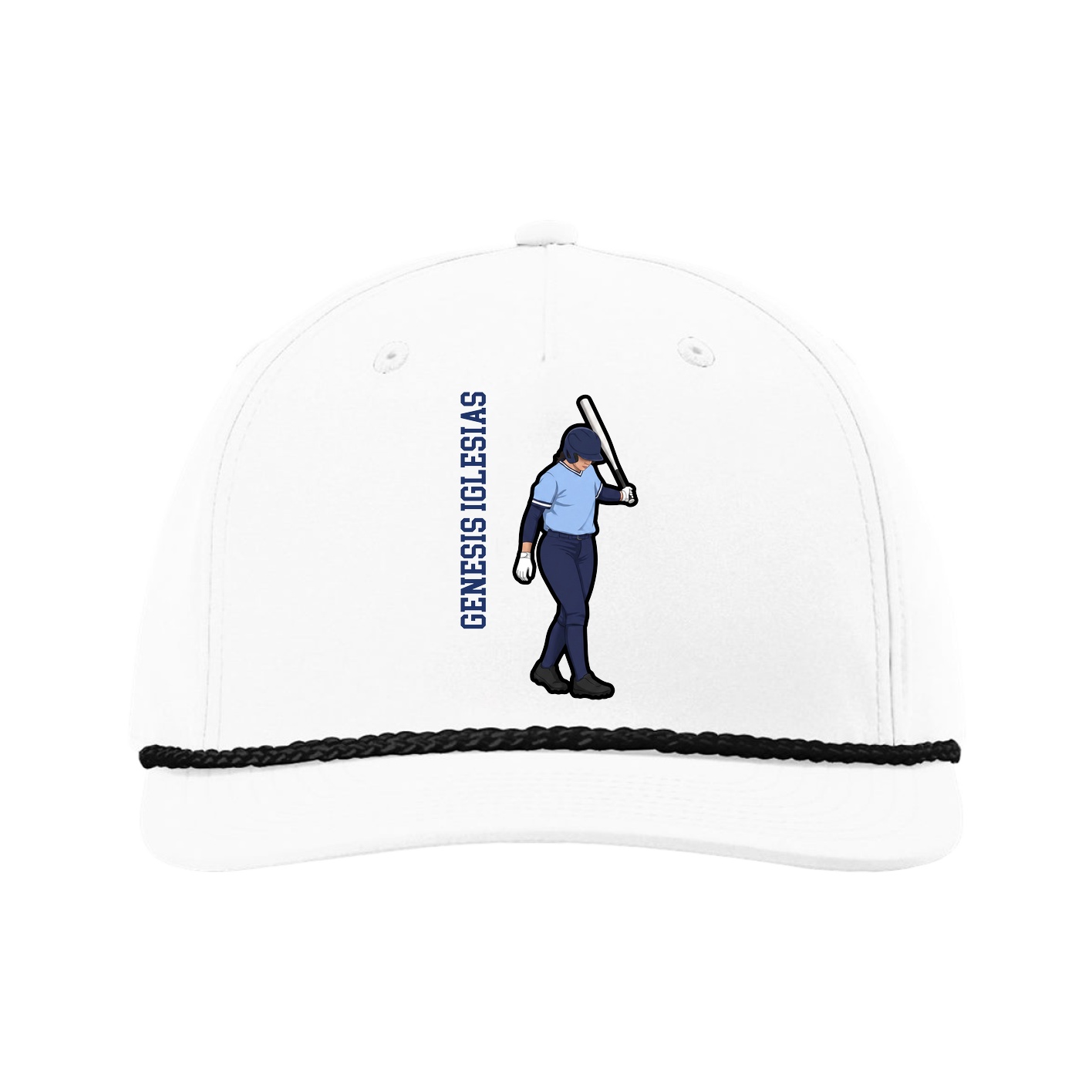 Five-Panel Classic Rope Cap — Name Vertical in White