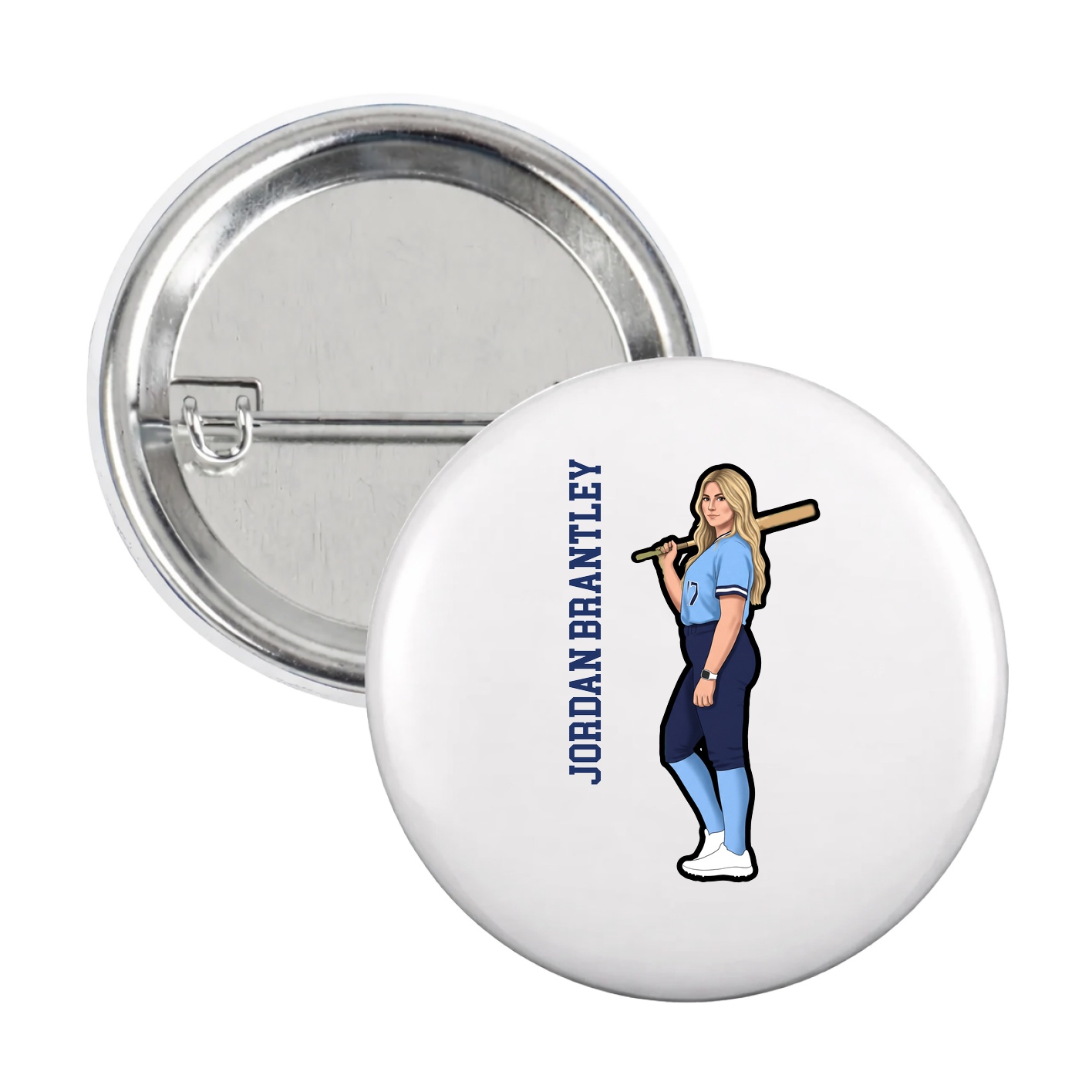 Game Day Button — Name Vertical in White
