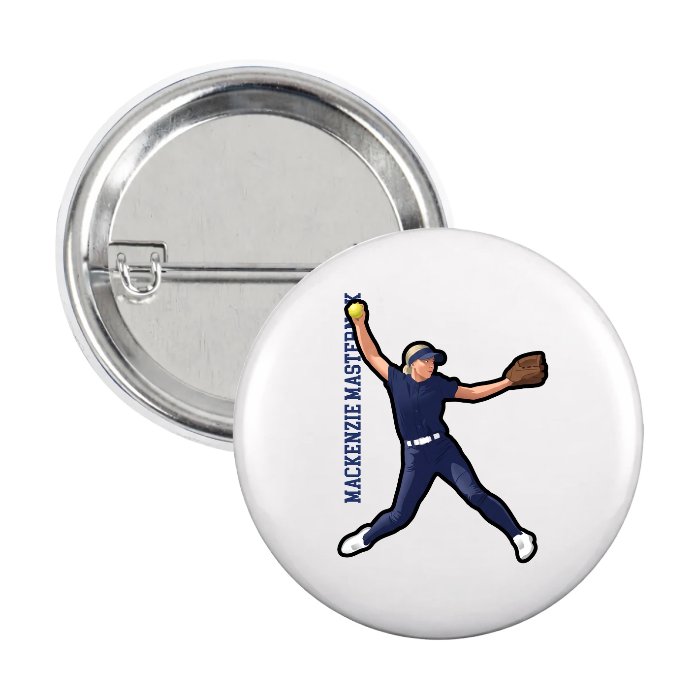 Game Day Button — Name Vertical in White