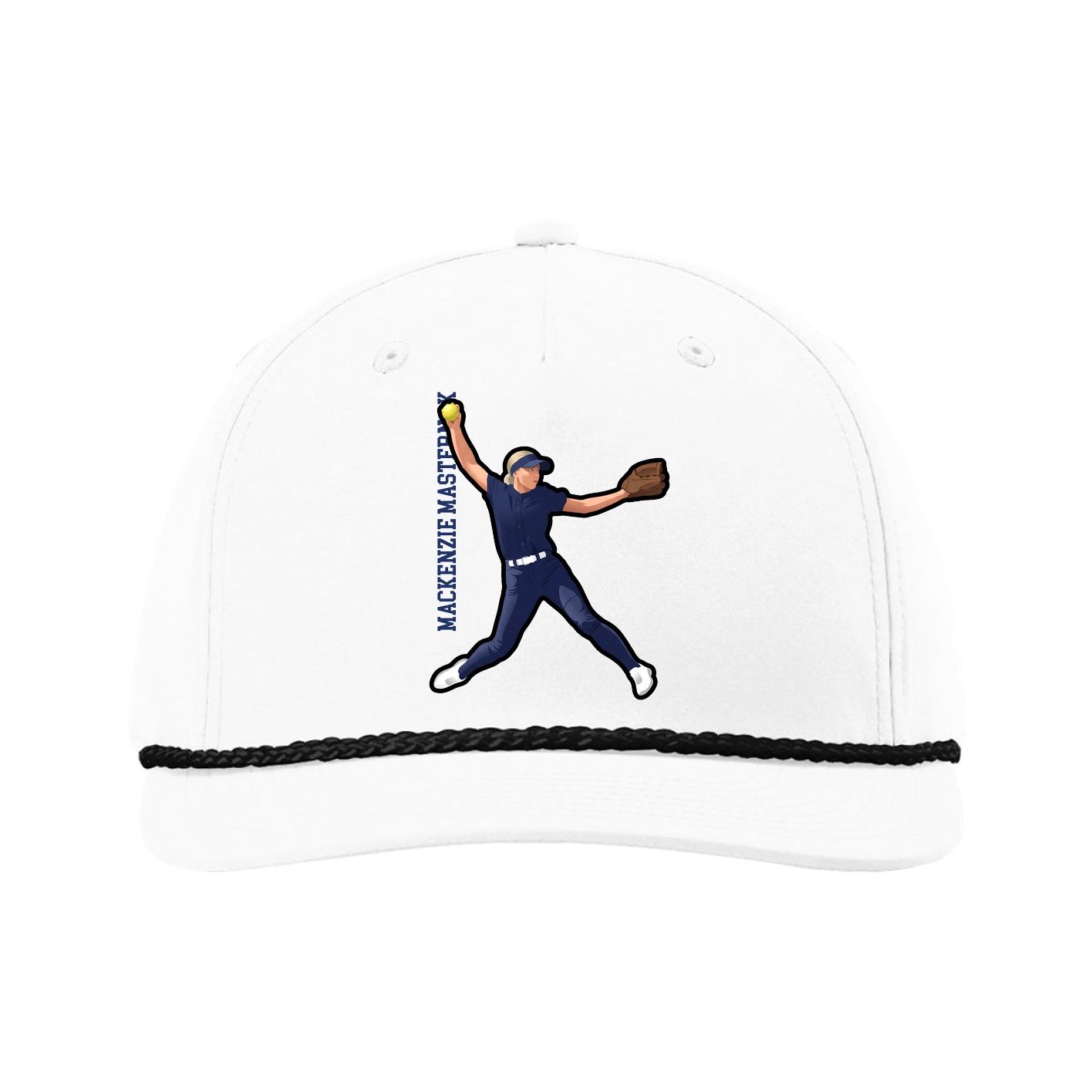 Five-Panel Classic Rope Cap — Name Vertical in White