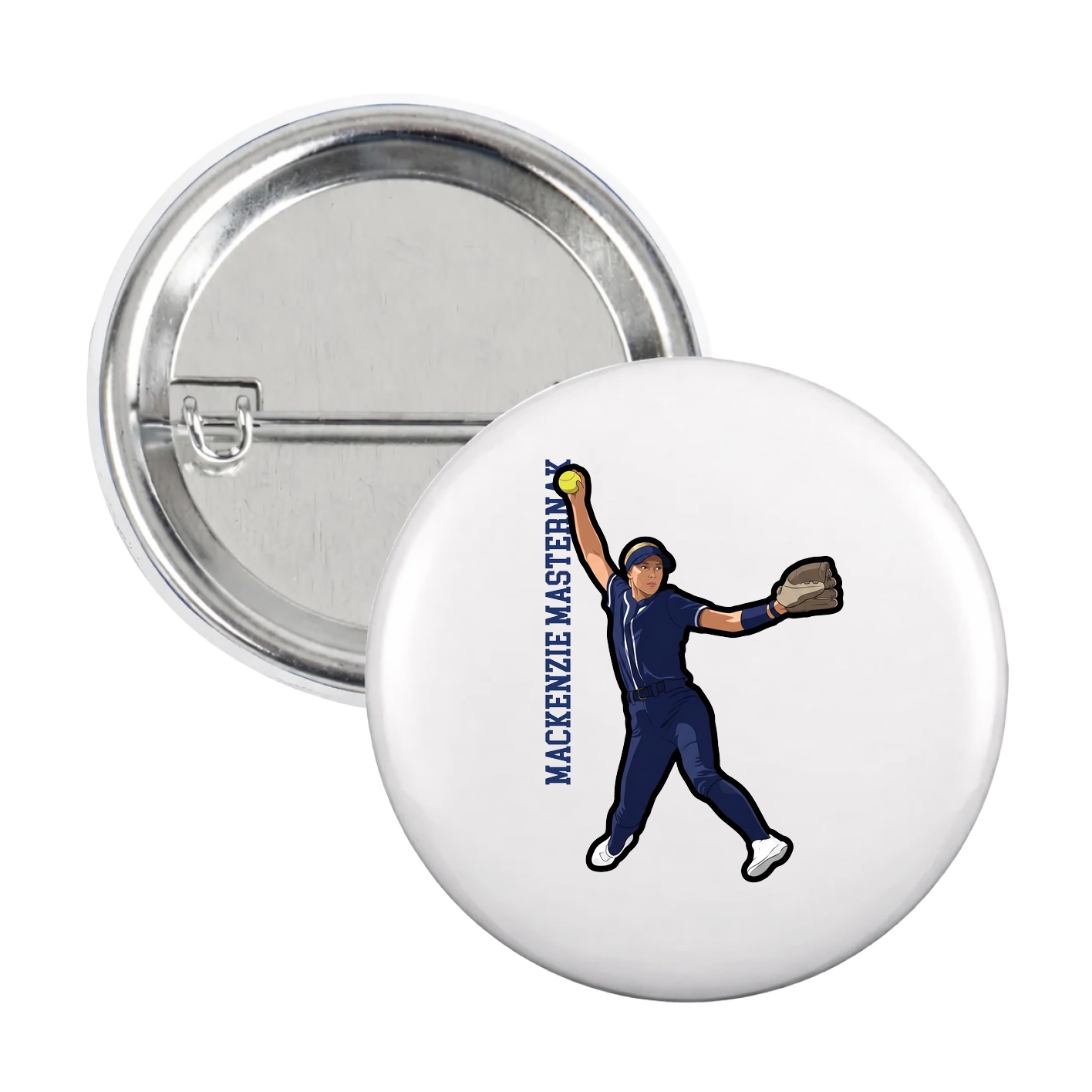 Game Day Button — Name Vertical in White