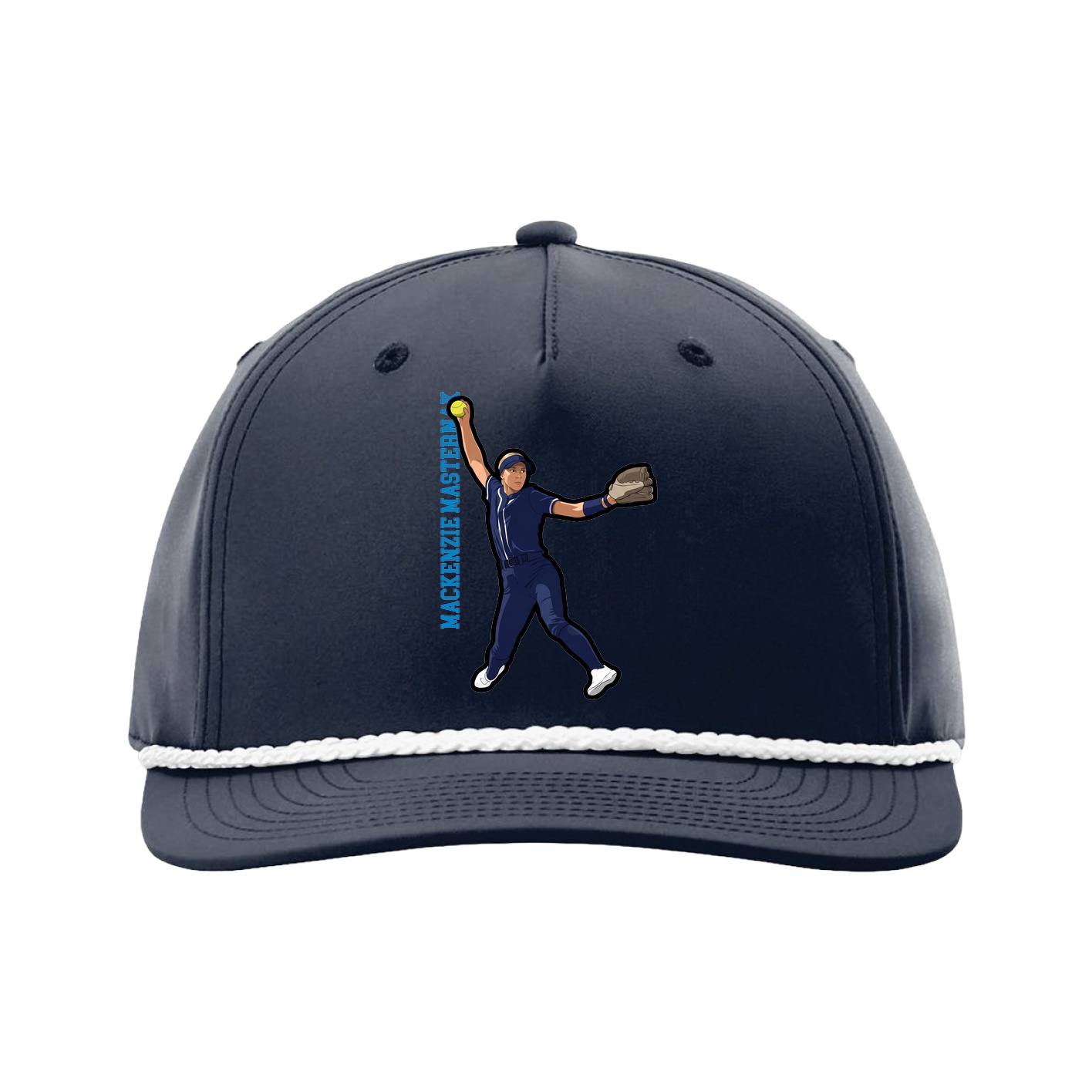 Five-Panel Classic Rope Cap — Name Vertical in Navy