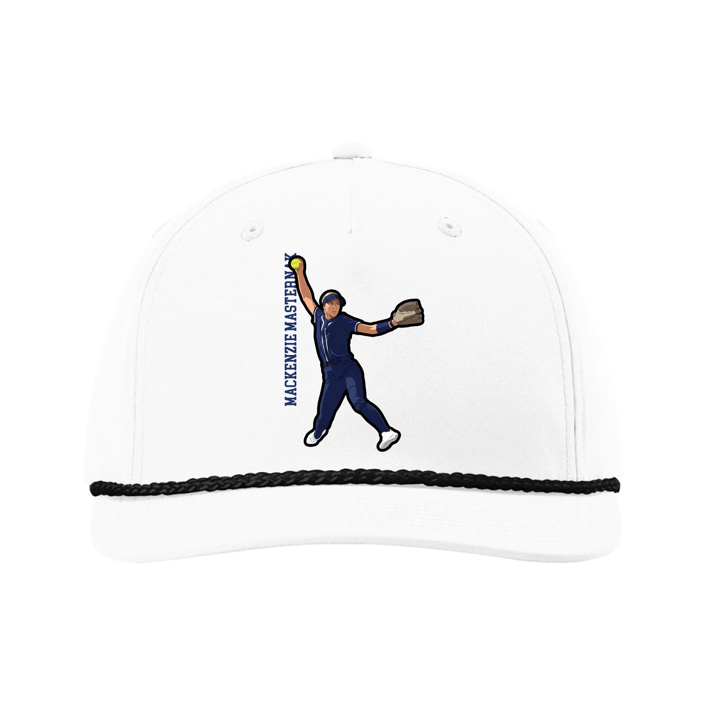 Five-Panel Classic Rope Cap — Name Vertical in White
