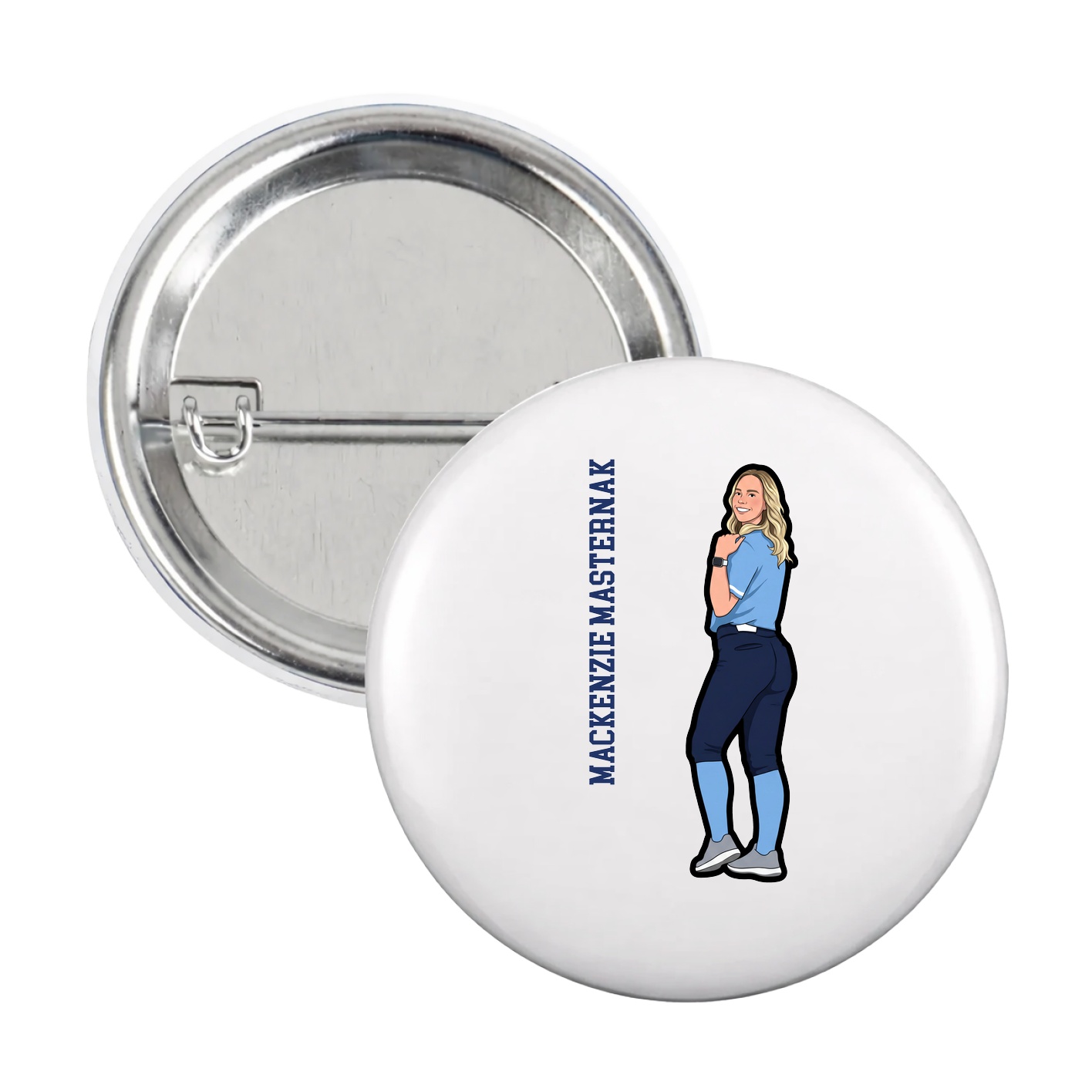 Game Day Button — Name Vertical in White