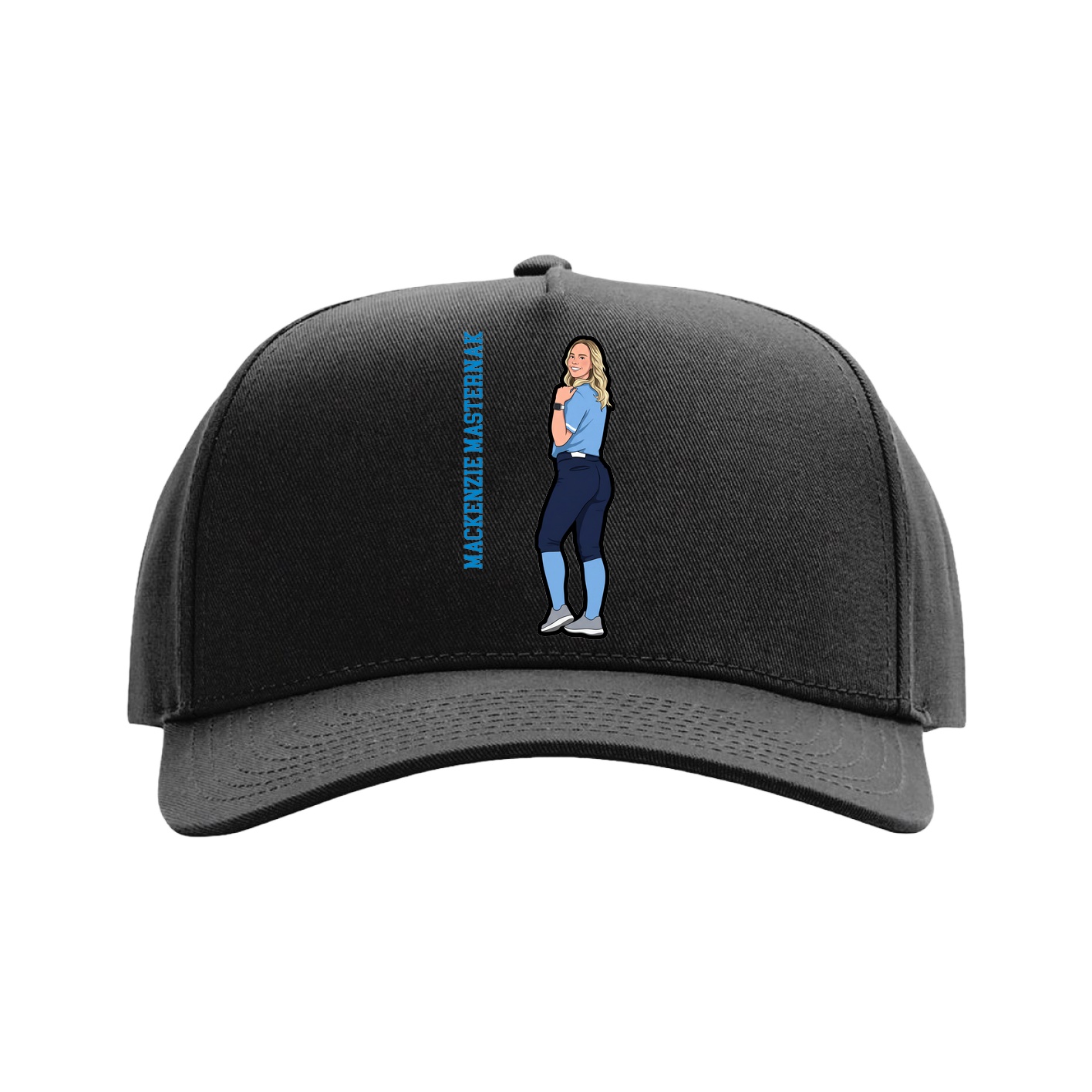 Full Fabric Five-Panel Champ Cap — Name Vertical in Black