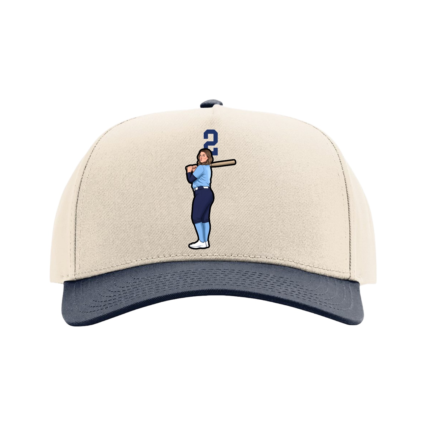 Full Fabric Five-Panel Champ Cap — Number Top in Cream/Navy